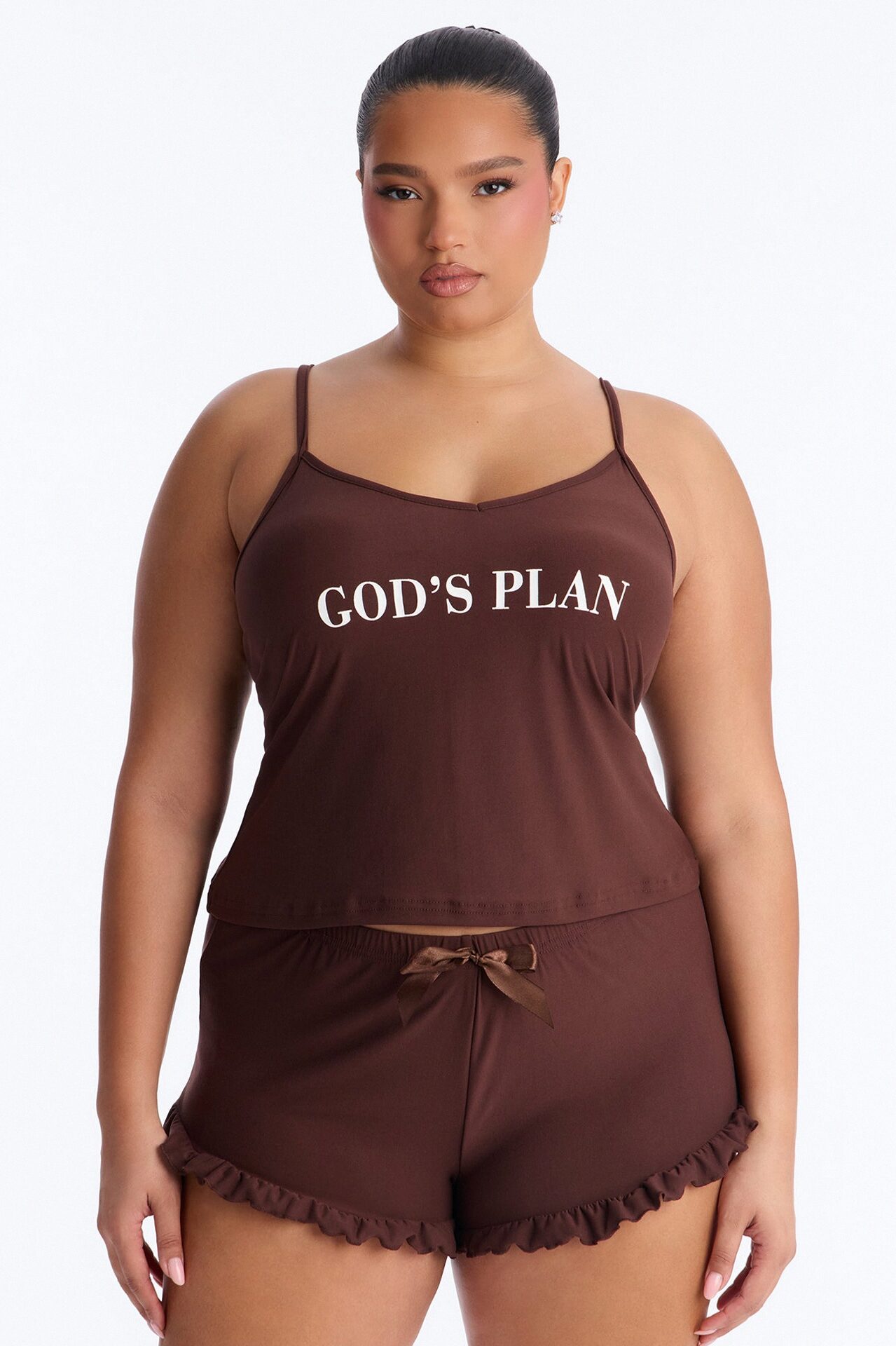 God's Plan Cami PJ Short Set - Chocolate