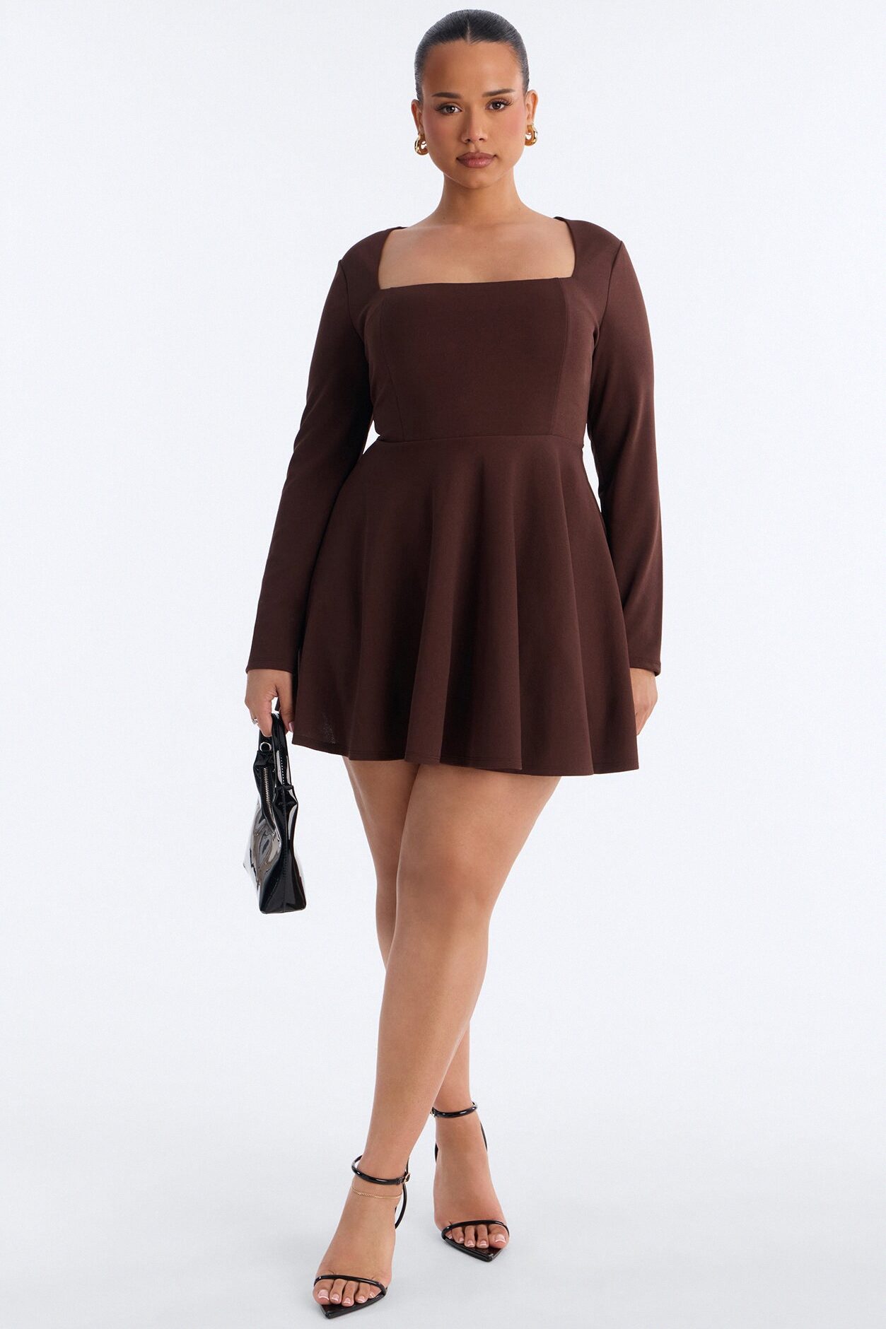 Alena Long Sleeve Mini Dress - Chocolate