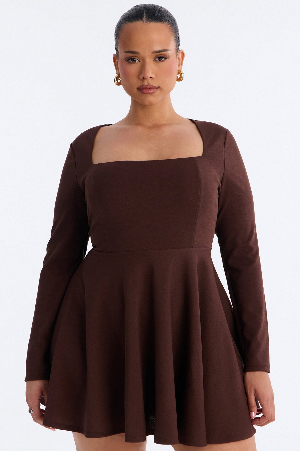 Alena Long Sleeve Mini Dress - Chocolate