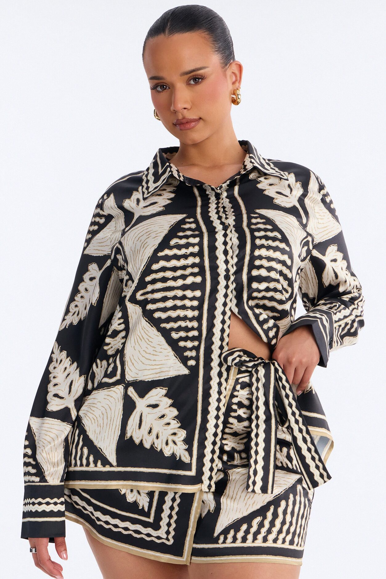 Island Escape Satin Skort Set - Black/combo