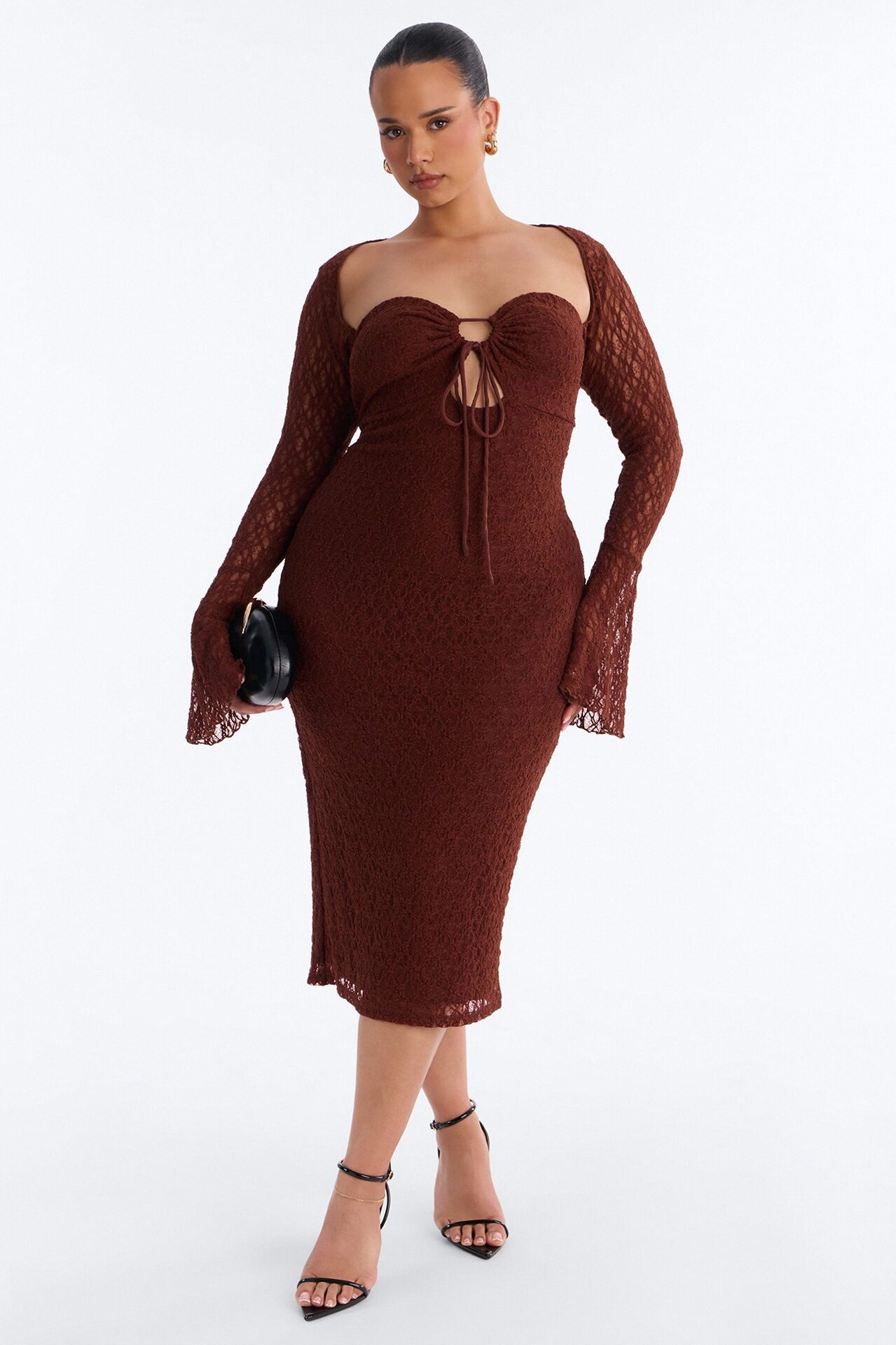 Saffron Lace Midi Dress - Chocolate