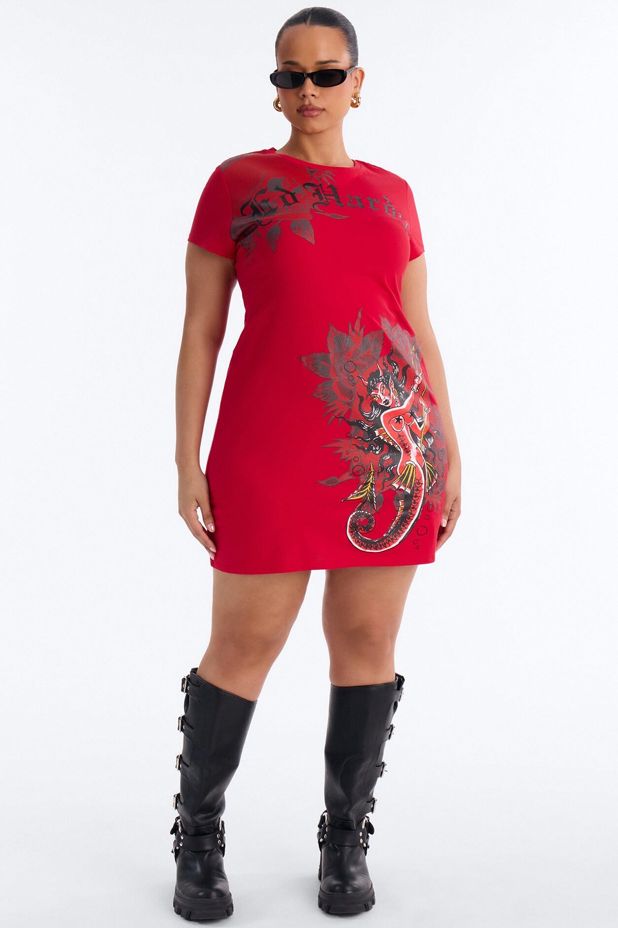 Ed Hardy Mermaid Girl TShirt Mini Dress - Red