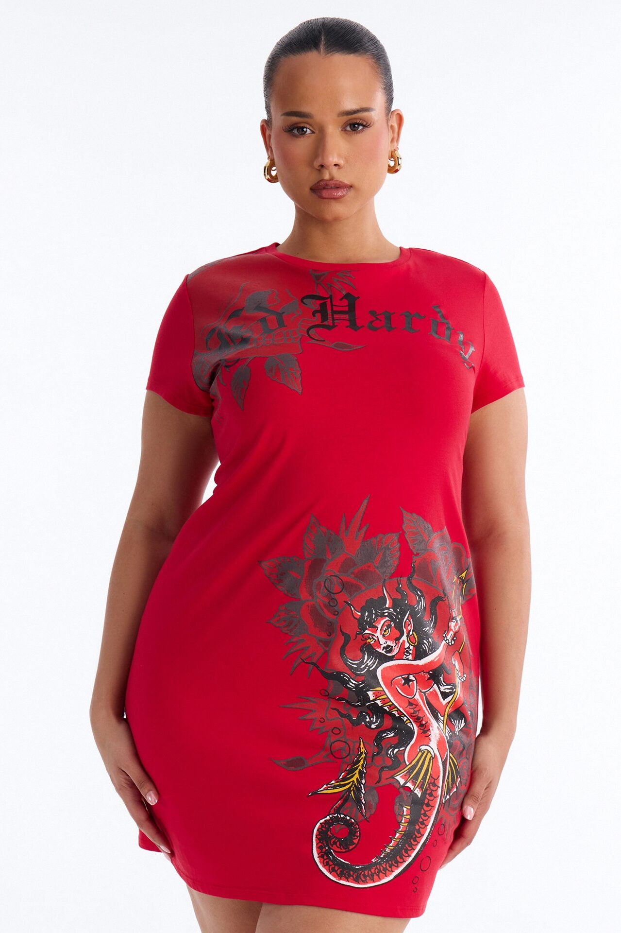 Ed Hardy Mermaid Girl TShirt Mini Dress - Red