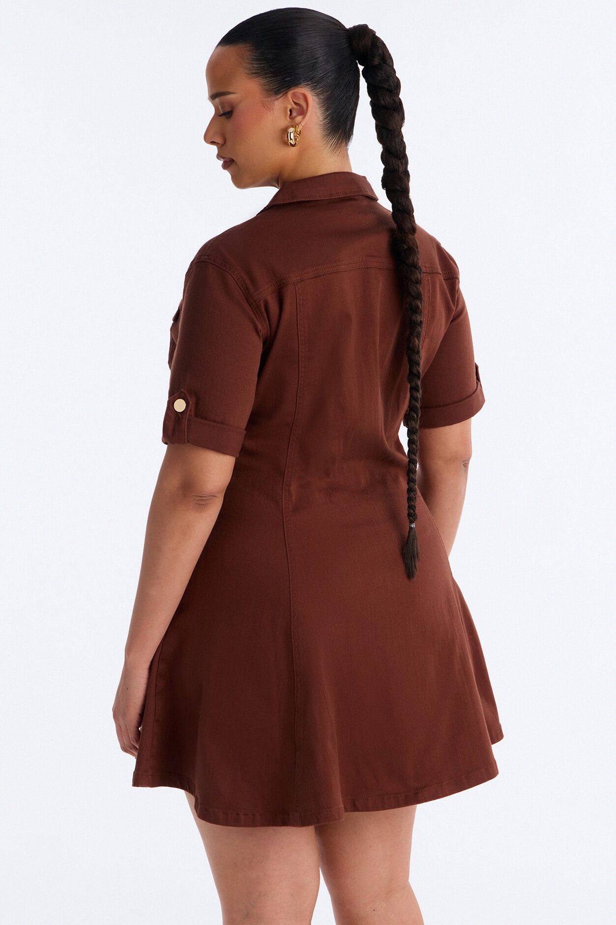 Raven Stretch Denim Mini Dress - Brown