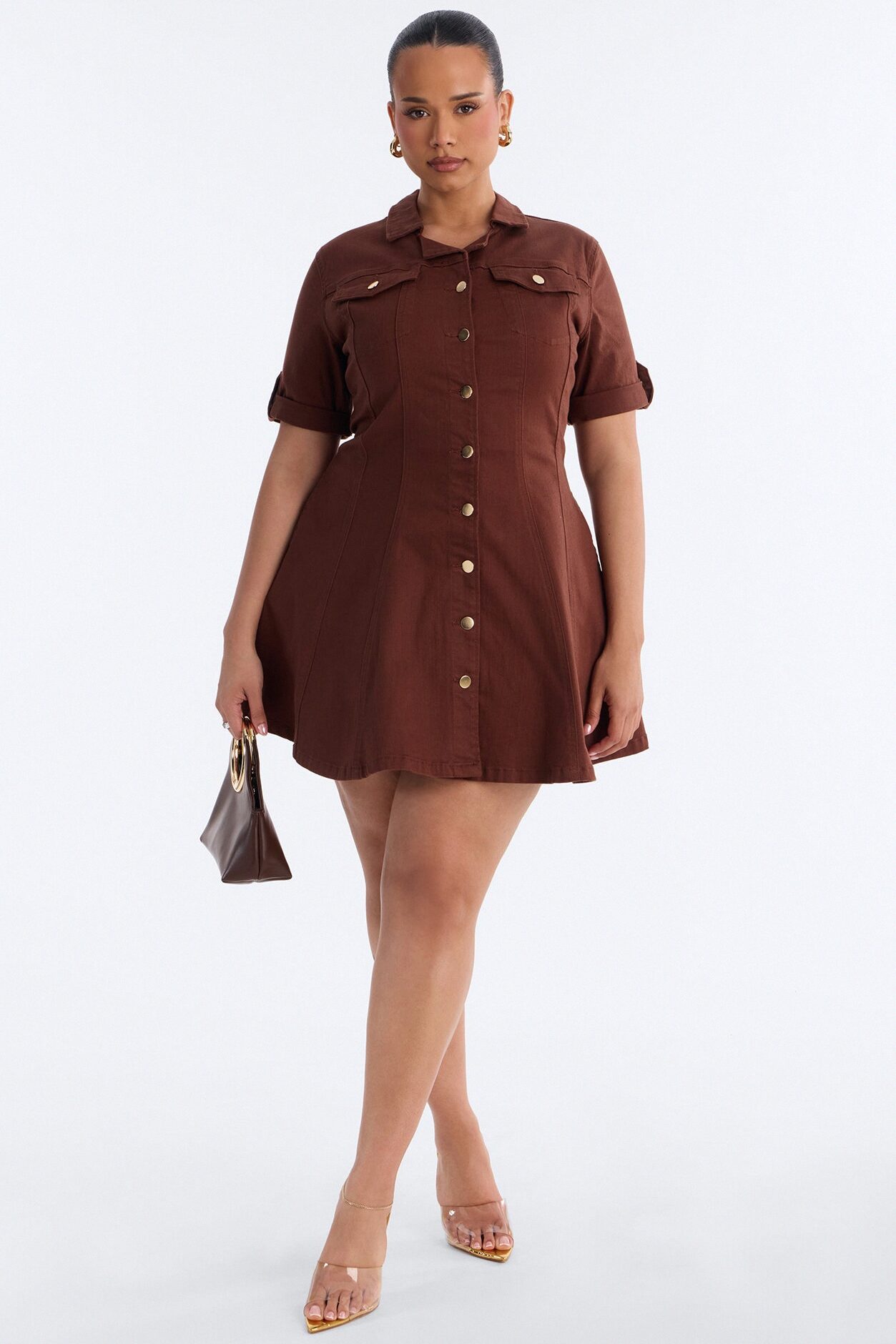 Raven Stretch Denim Mini Dress - Brown