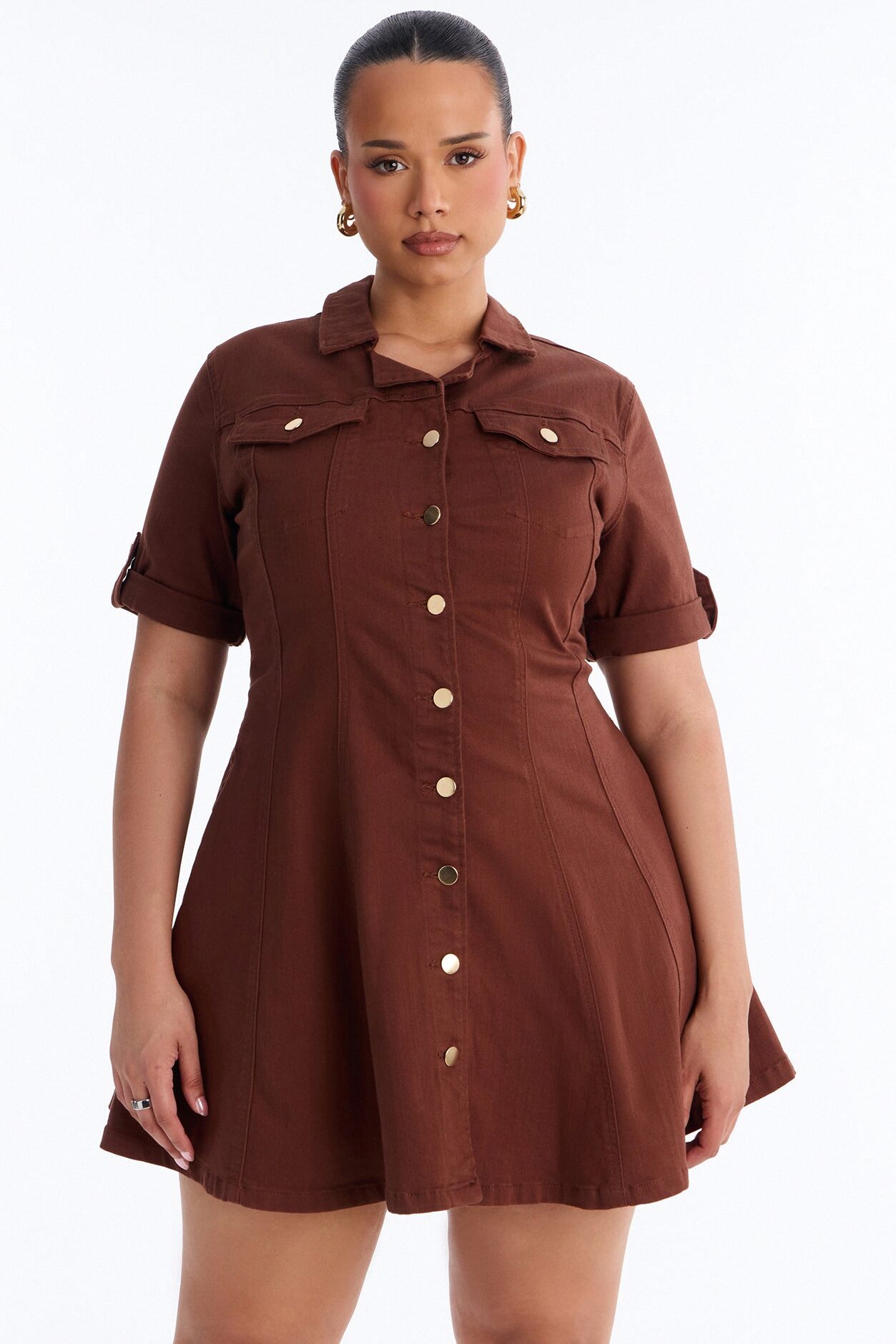 Raven Stretch Denim Mini Dress - Brown