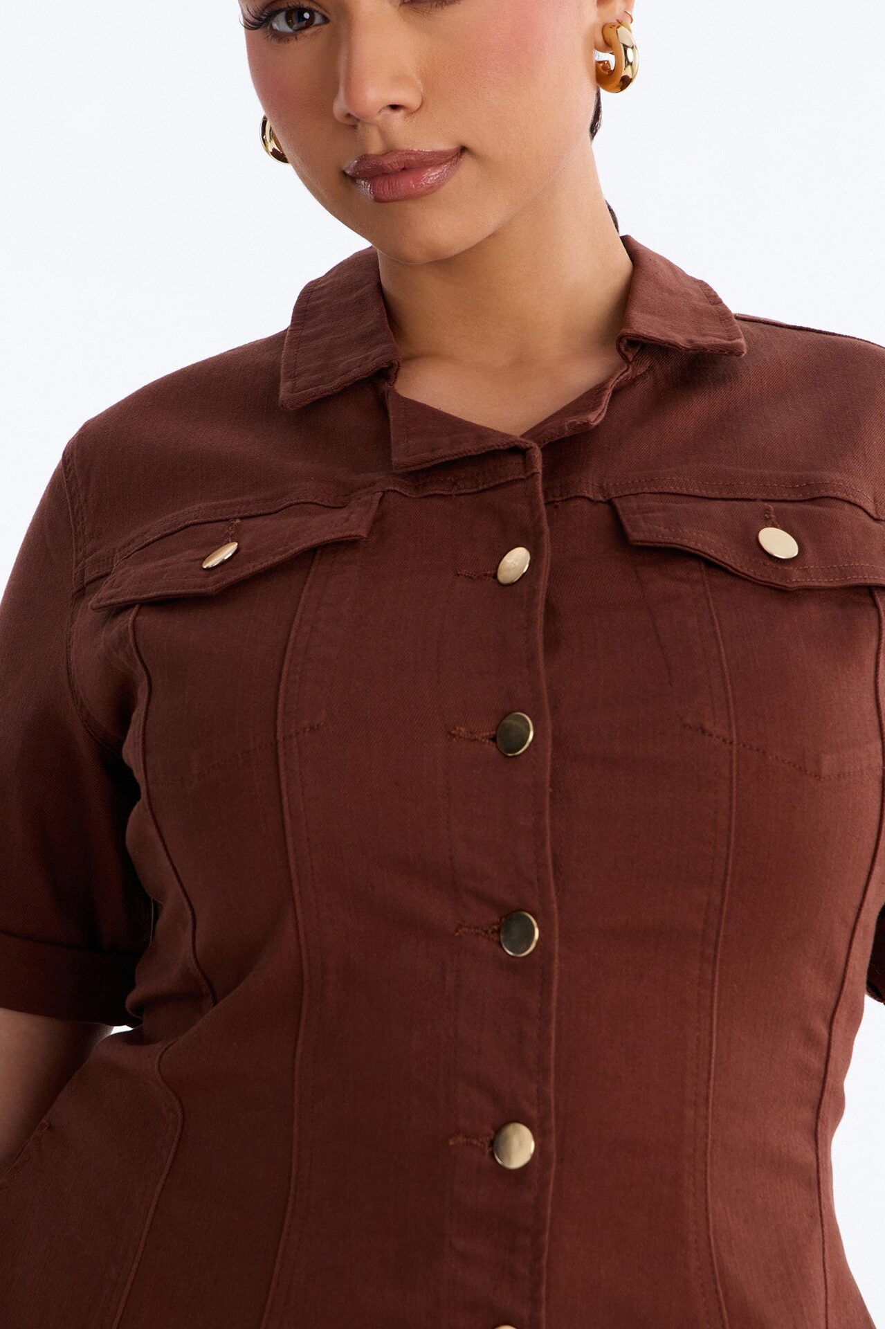 Raven Stretch Denim Mini Dress - Brown