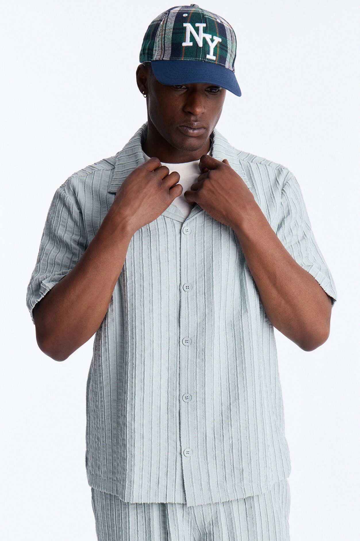 Relaxed Aegean Pleat Cuban Collar Button Up - Sage