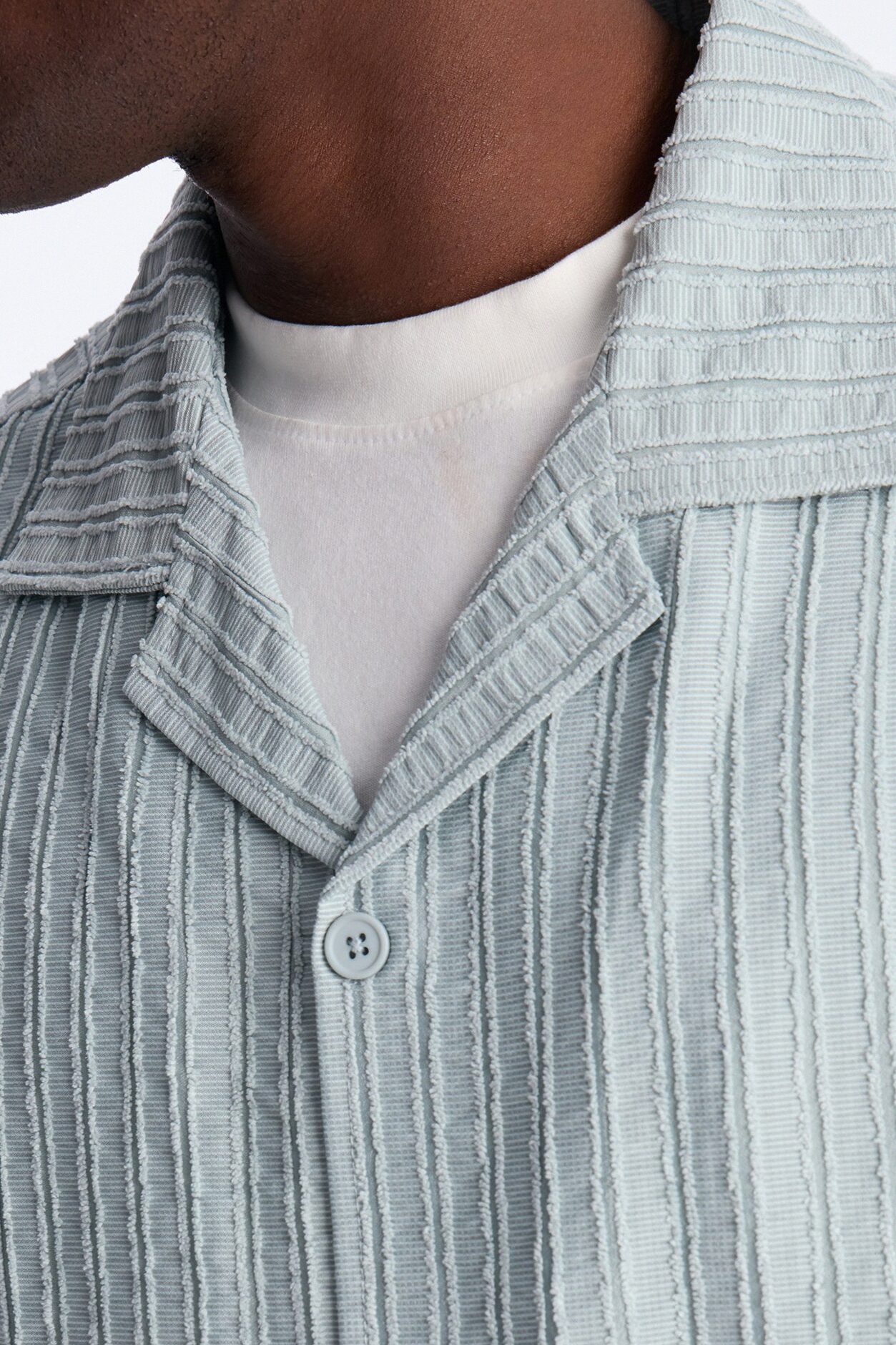 Relaxed Aegean Pleat Cuban Collar Button Up - Sage