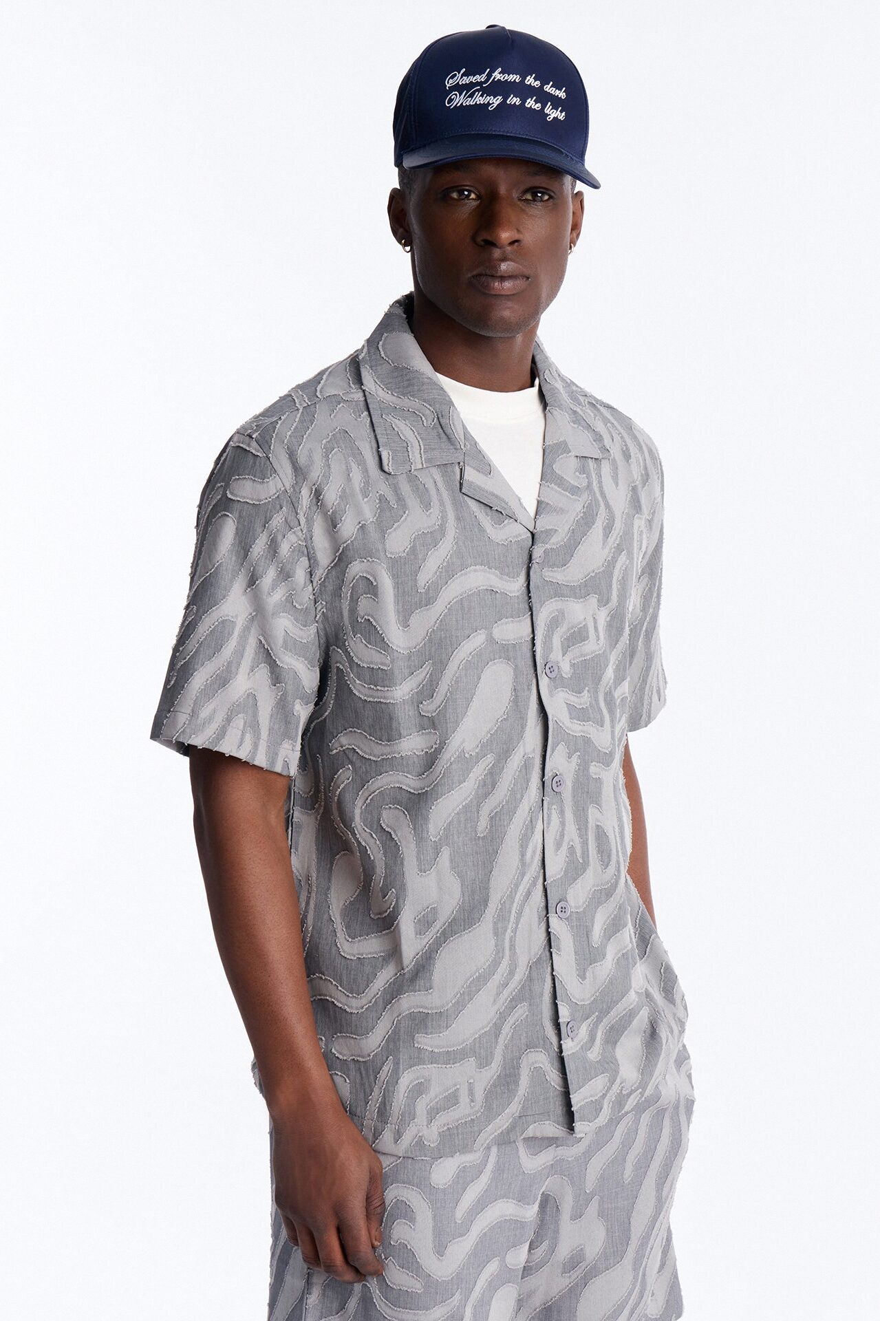 Midnight Wave Cuban Button Up Shirt - Grey