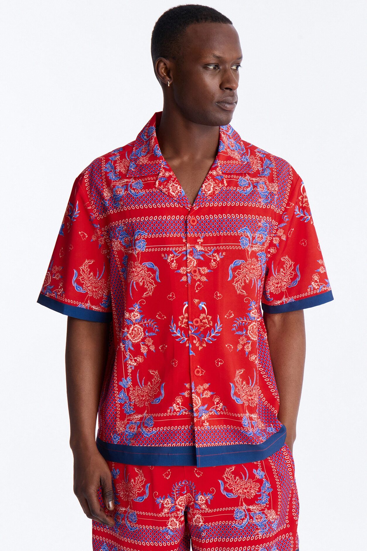 Relaxed Mirage Bloom Cuban Collar Button Shirt - Red