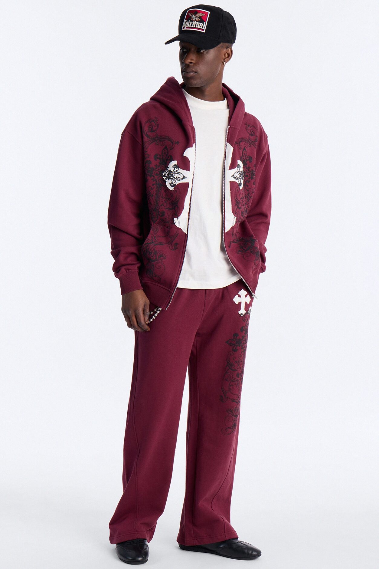 Cross Patch Sweatpants - Burgundy