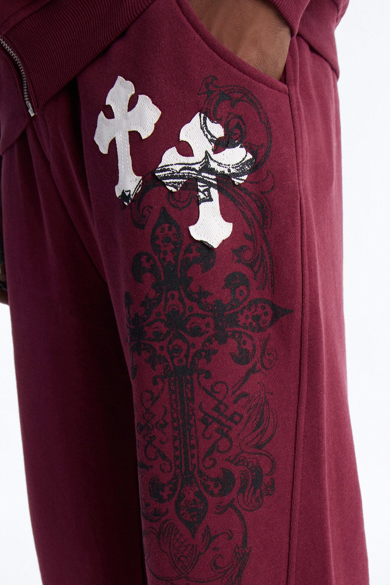 Cross Patch Sweatpants - Burgundy