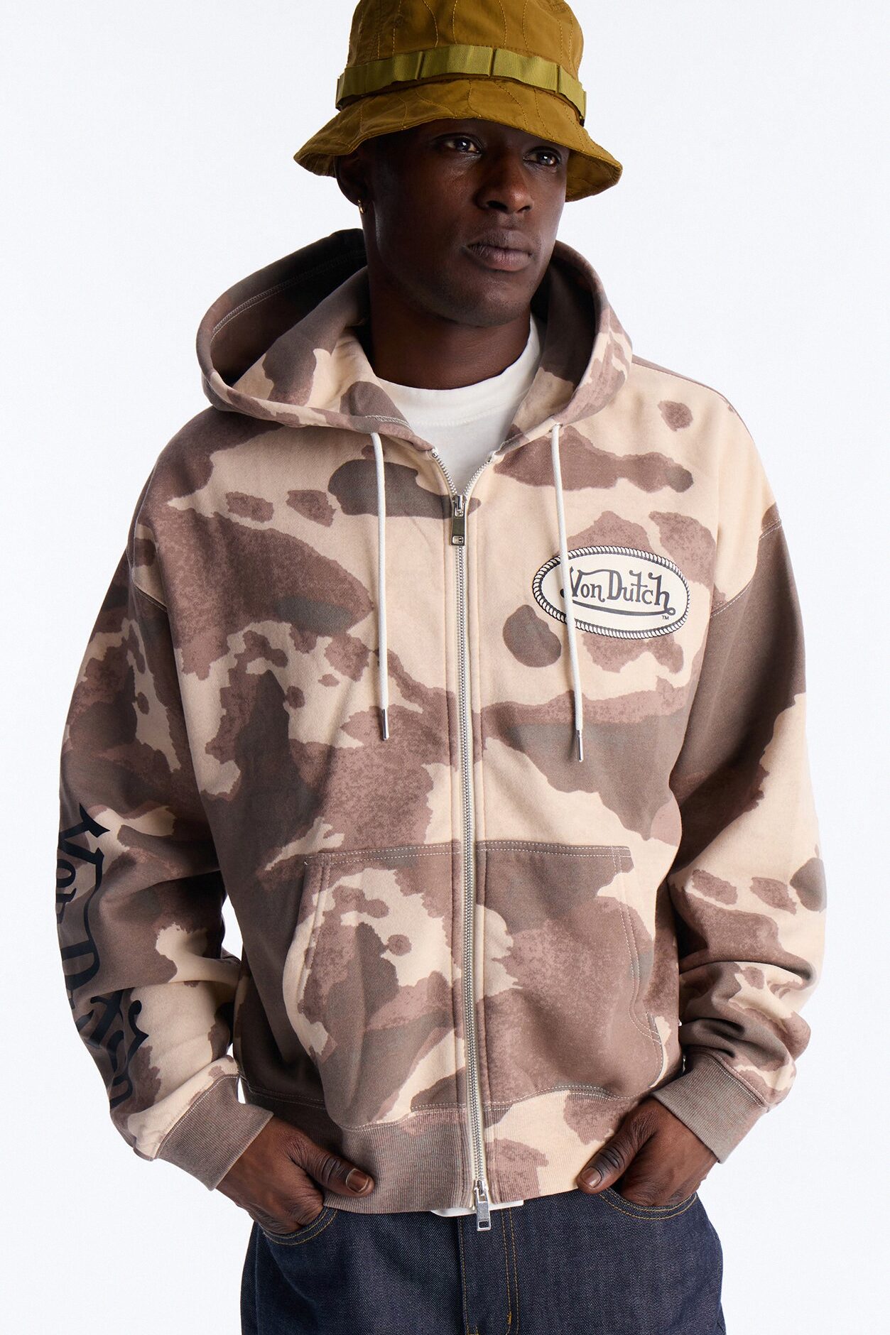 Von Dutch Western Cow Hide Zip Up Hoodie - Brown