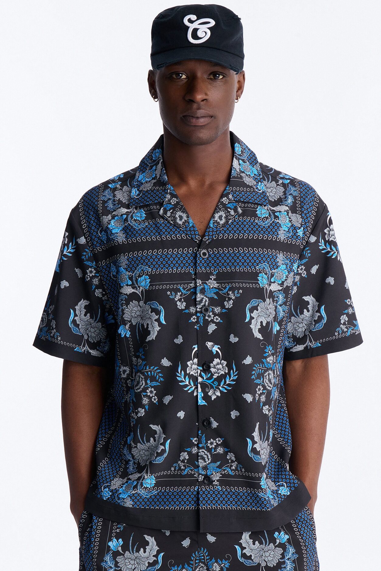 Relaxed Mirage Bloom Cuban Collar Button Shirt - Black