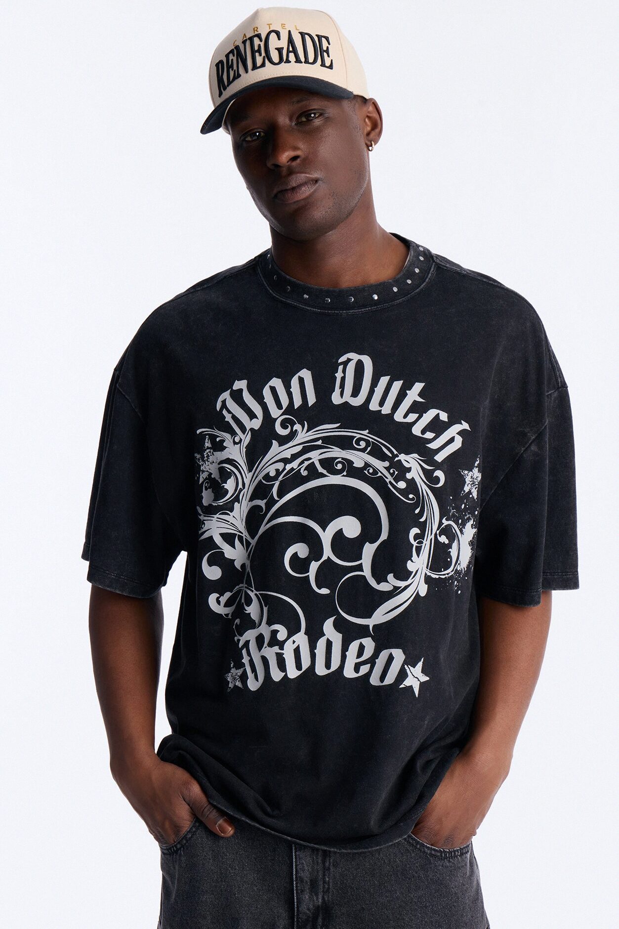 Von Dutch Boxy Rodeo Stud Short Sleeve Tee - Black