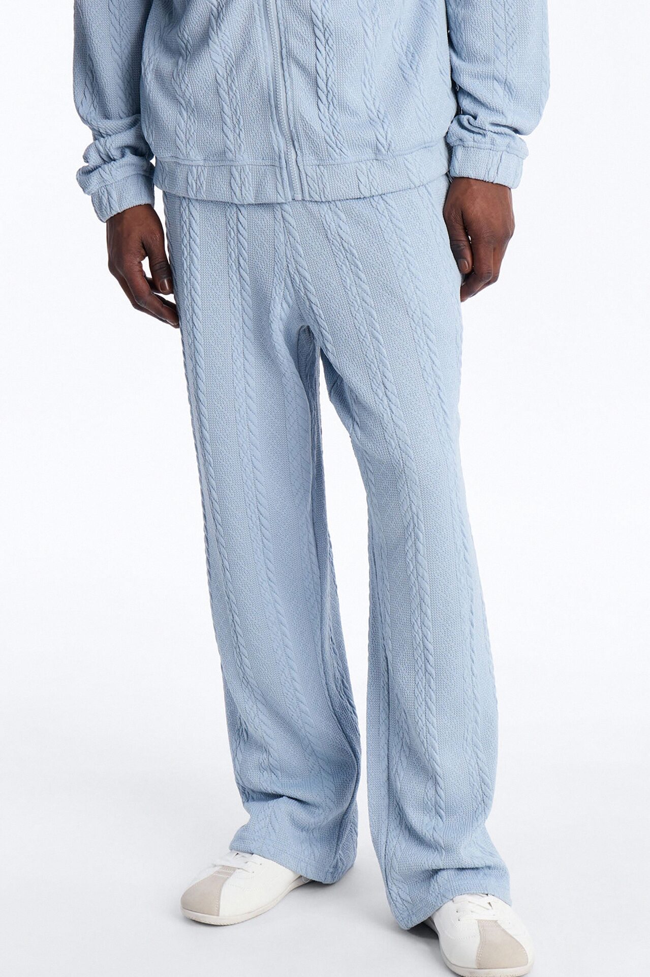 Baggy Textured Cozy Braided Pant - Blue