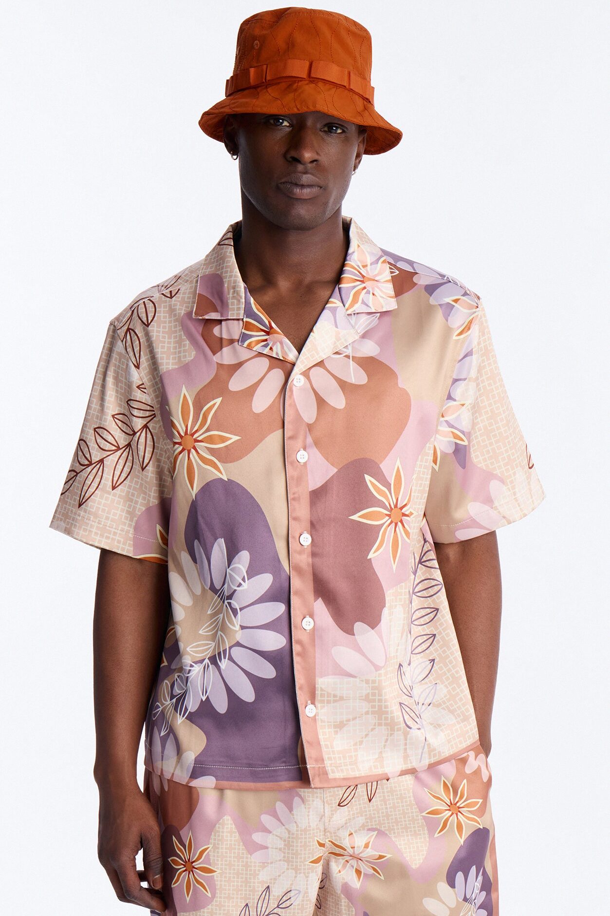 Relaxed Palm Bloom Cuban Button Up Shirt - Pink