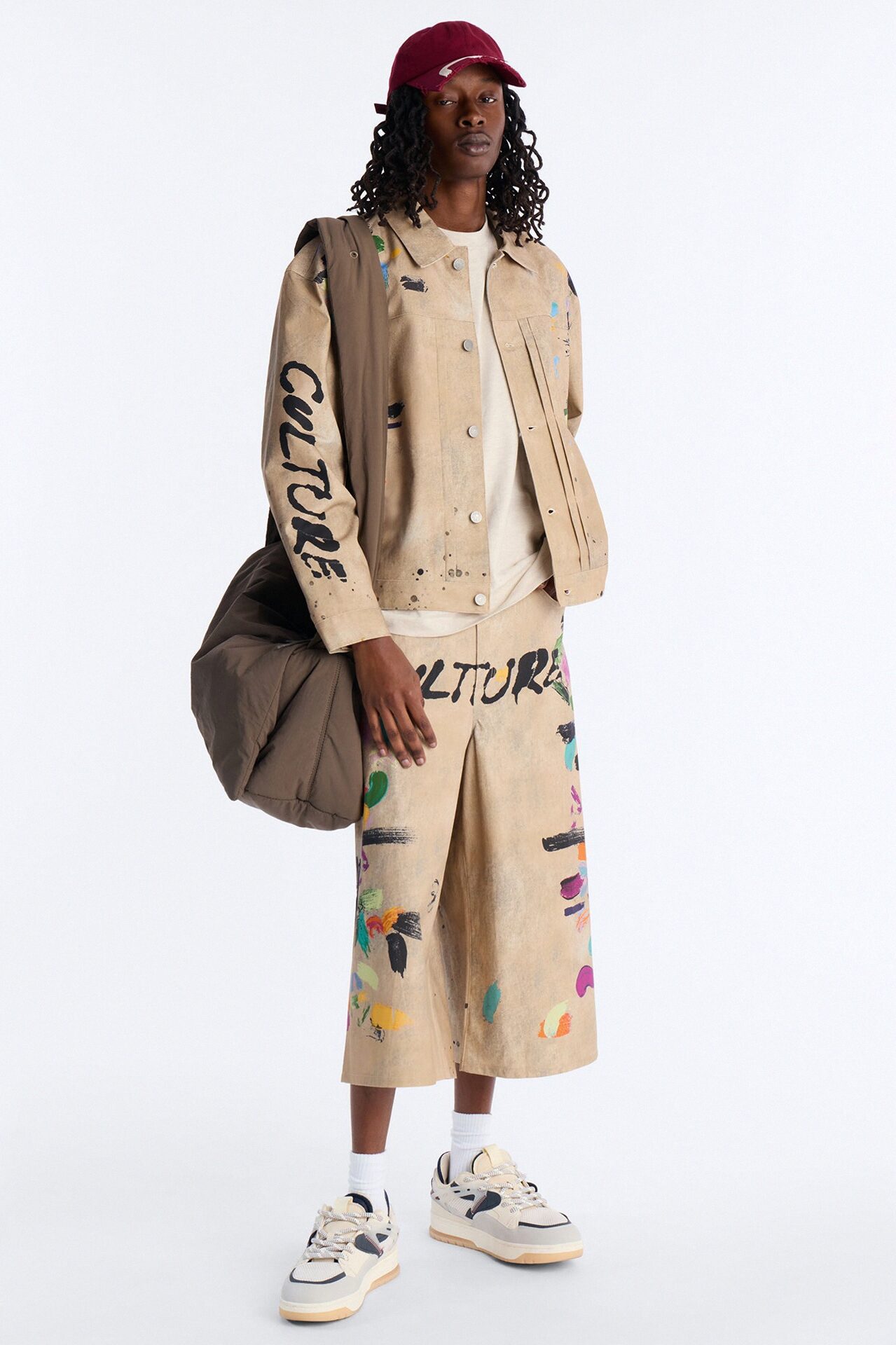 Cropped Culture Society Paint Splatter Boxy Work Jacket - Khaki