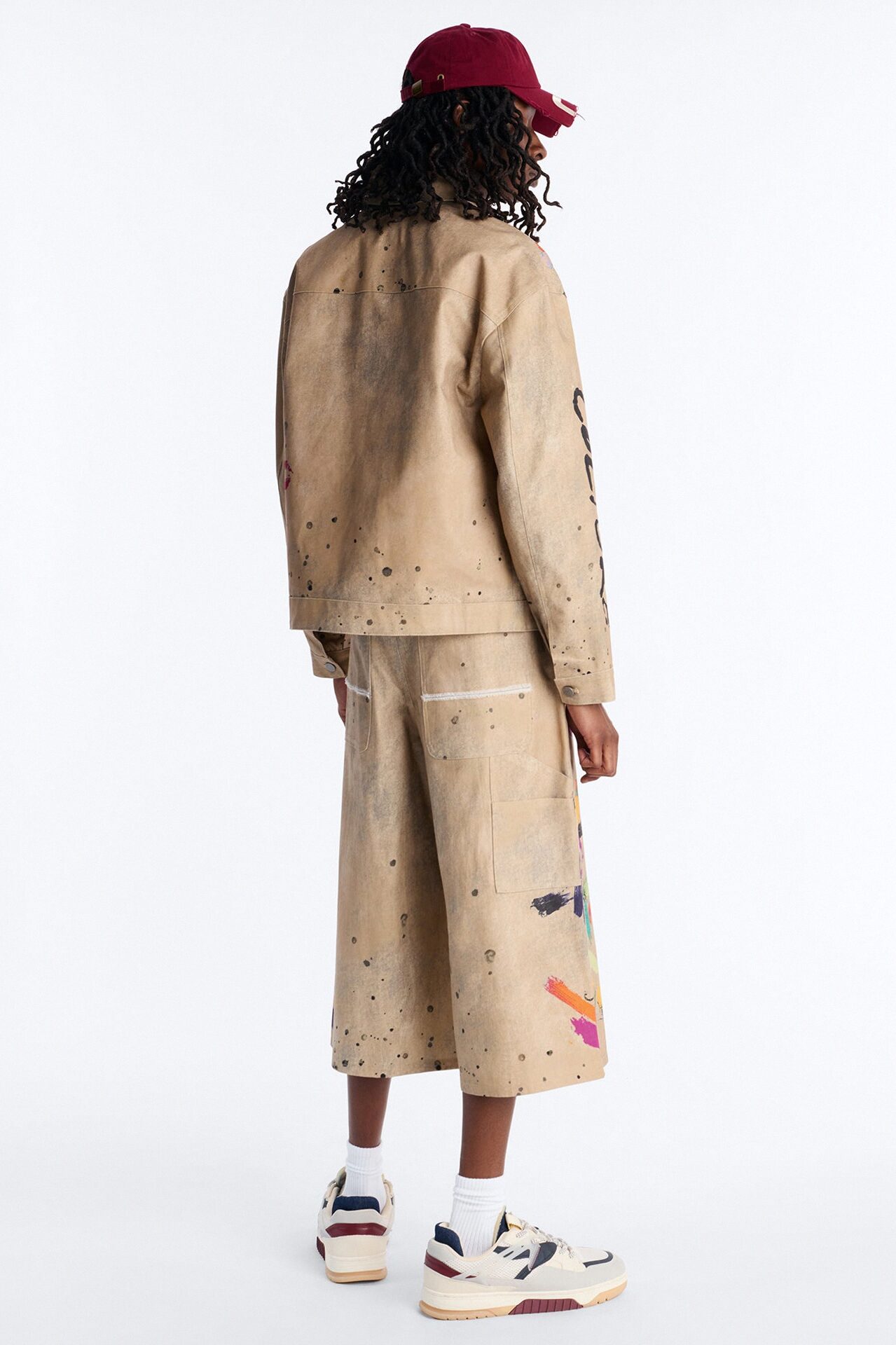 Cropped Culture Society Paint Splatter Boxy Work Jacket - Khaki