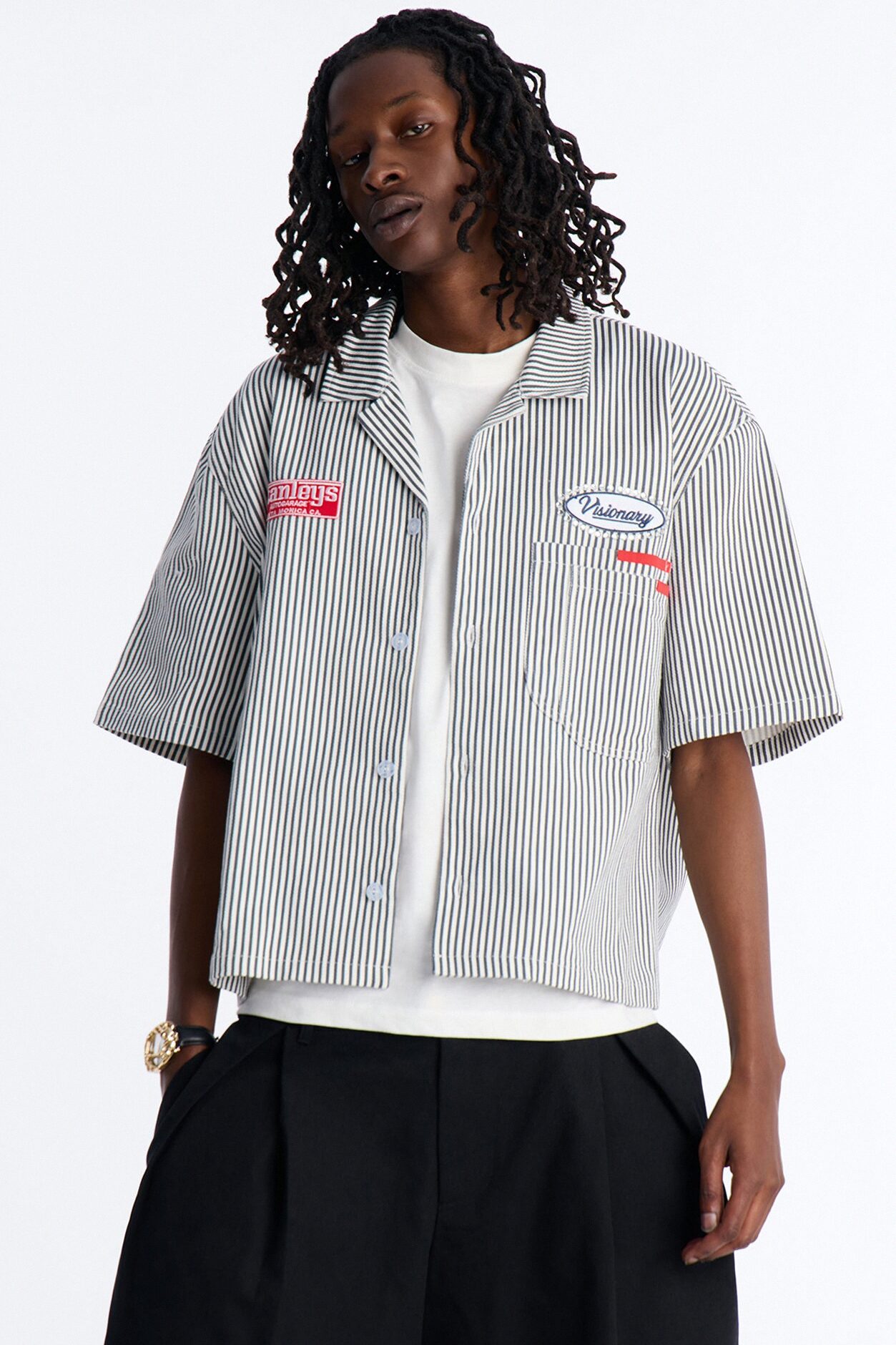 Cropped Pit Crew Mechanic Shirt - Black