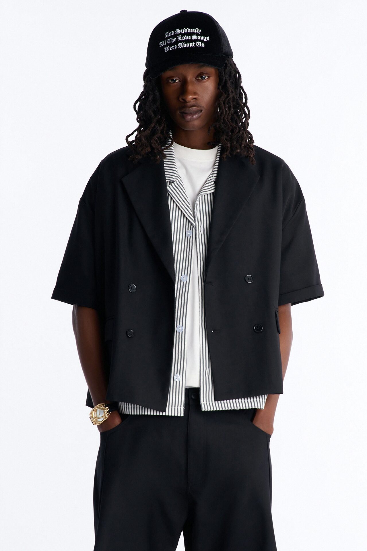 Boxy Cropped Icon Quad Button Shirt Blazer - Black