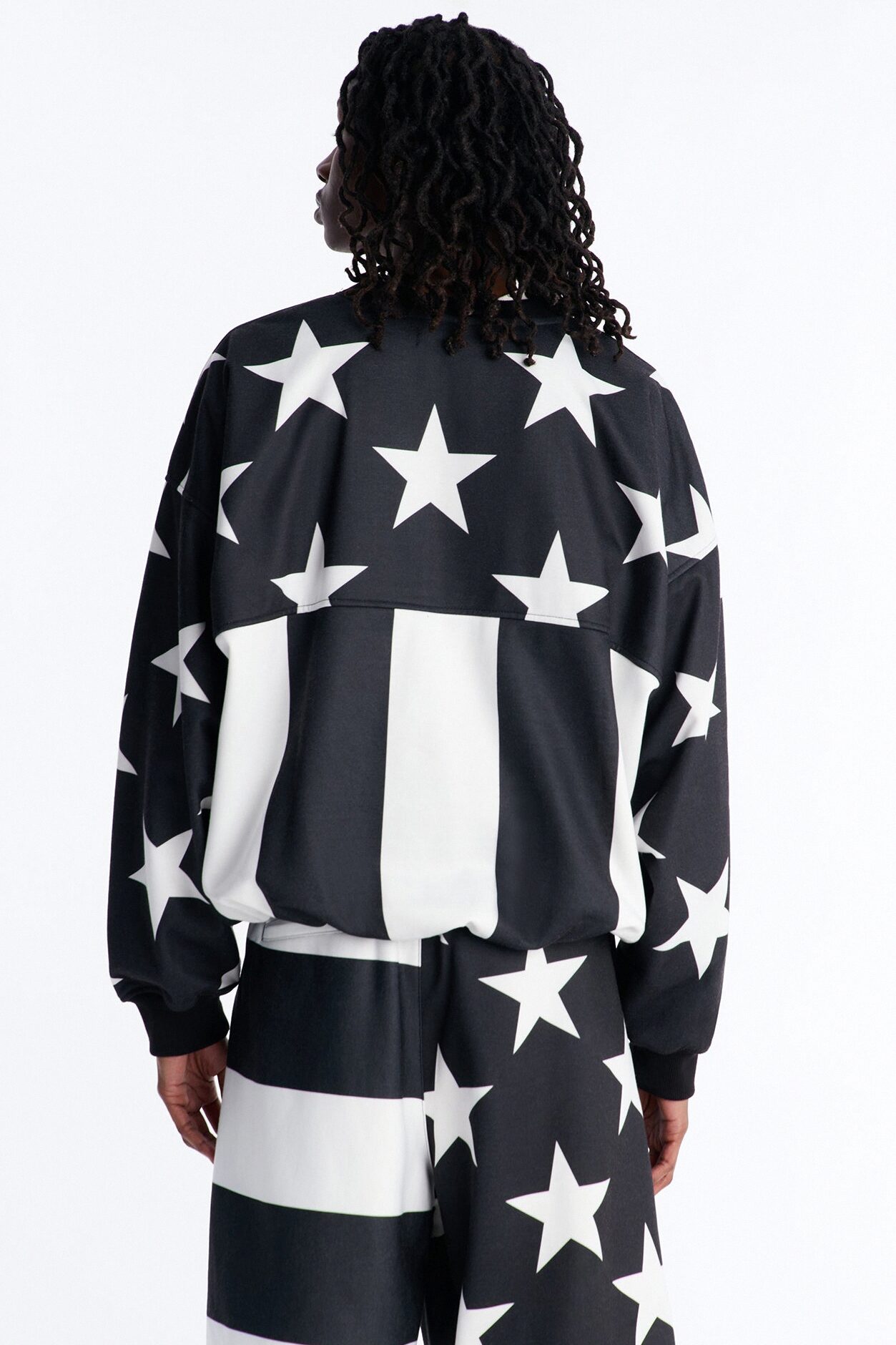 Stars And Stripes Oversized Crew Neck Sweatshirt - Black/White