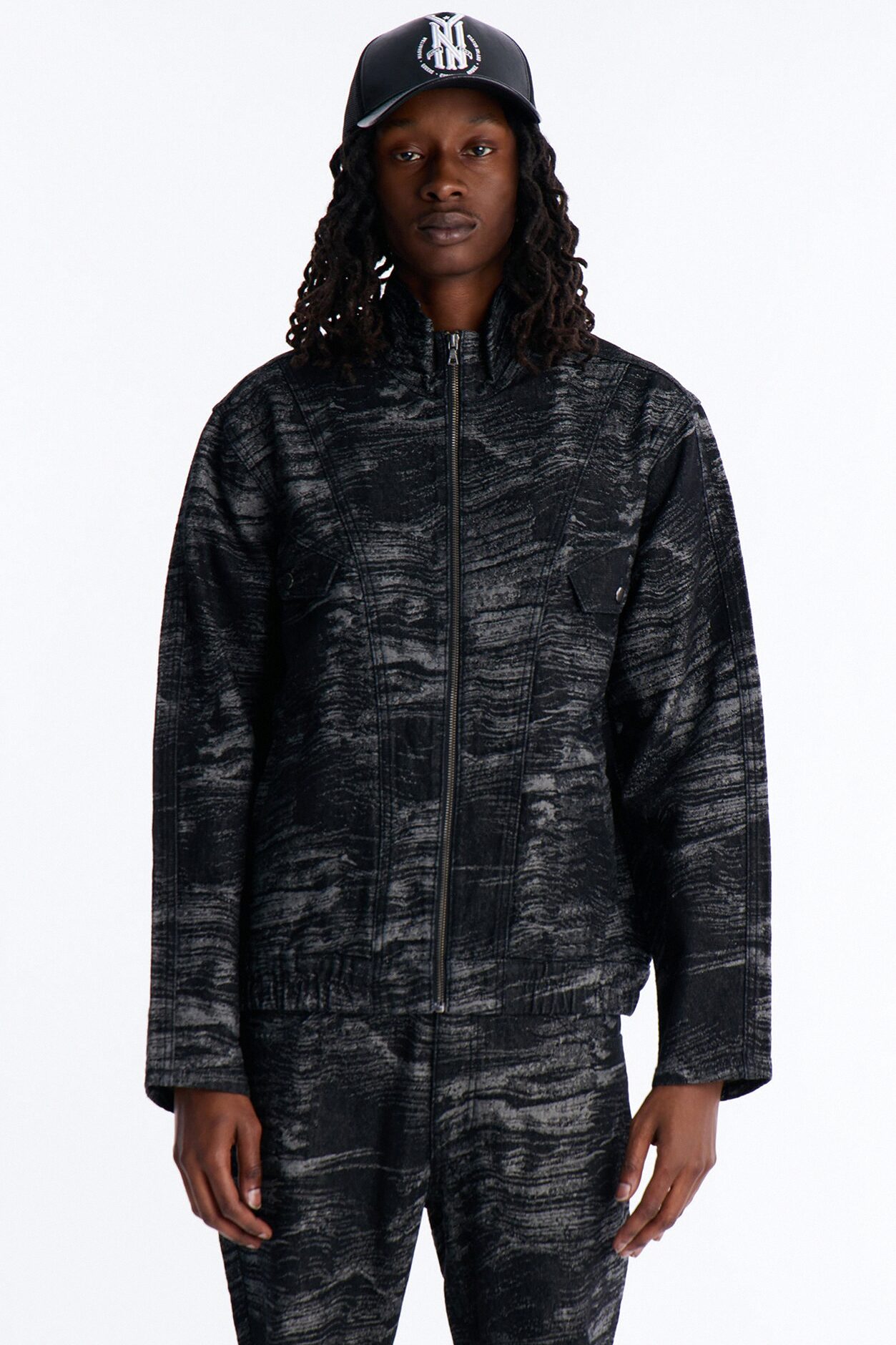 Jacquard Waves Denim Jacket - Black Wash