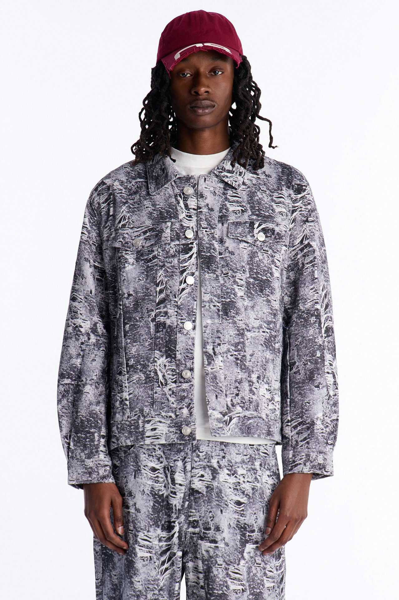 Ghost Distressed Printed Denim Jacket - Black