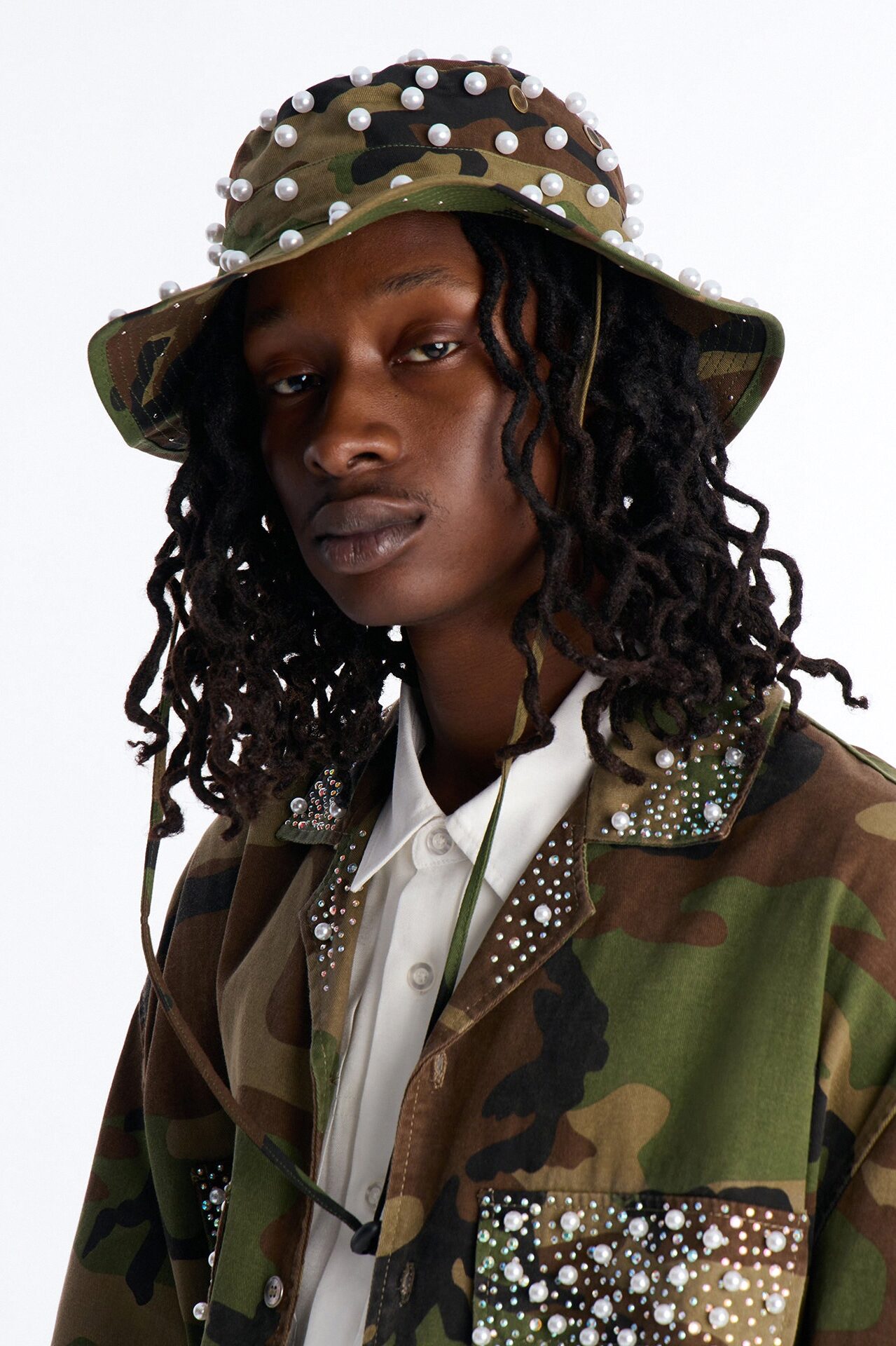 Camo Pearled Bucket Hat - Camouflage