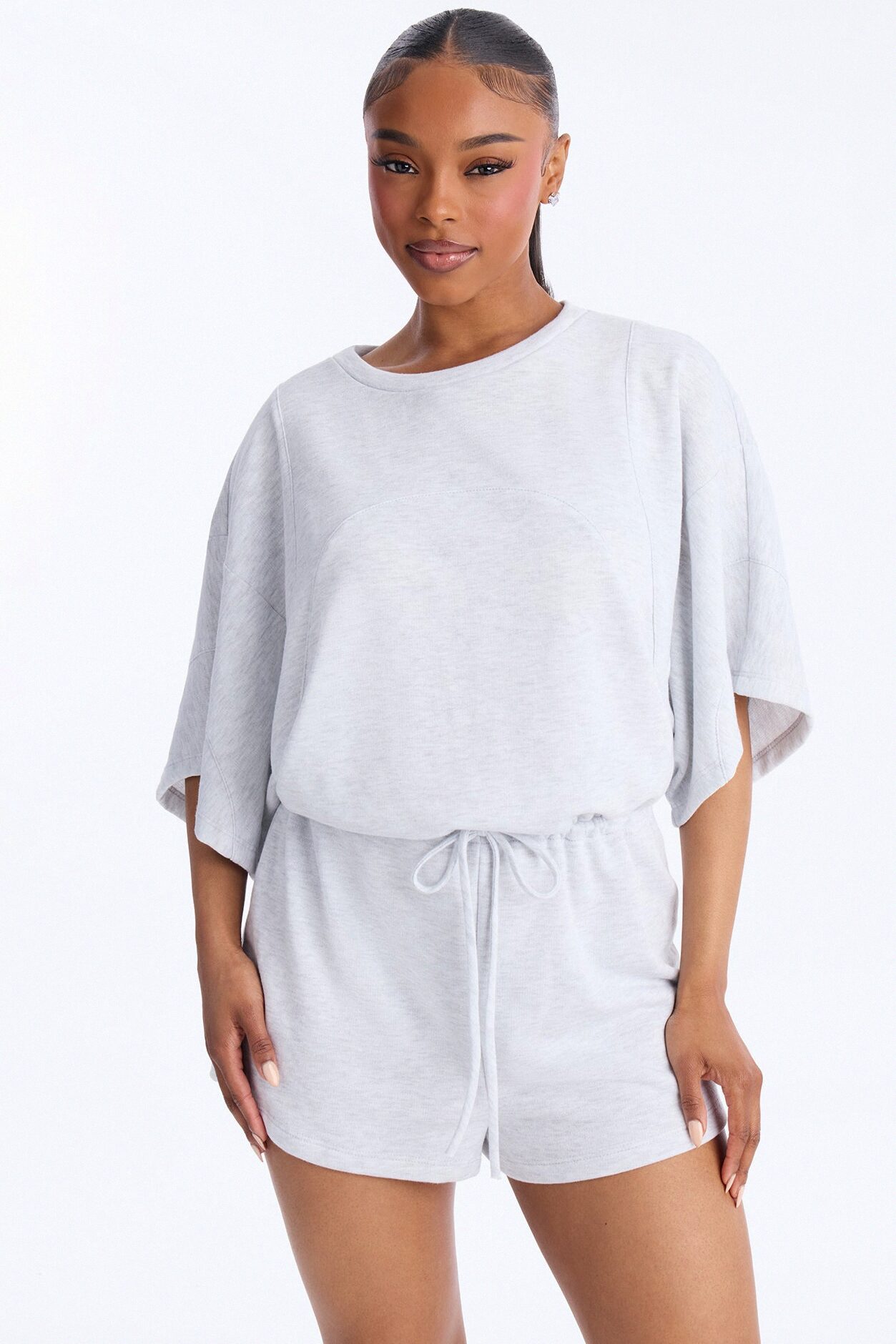 Charlize French Terry Romper - Heather Grey