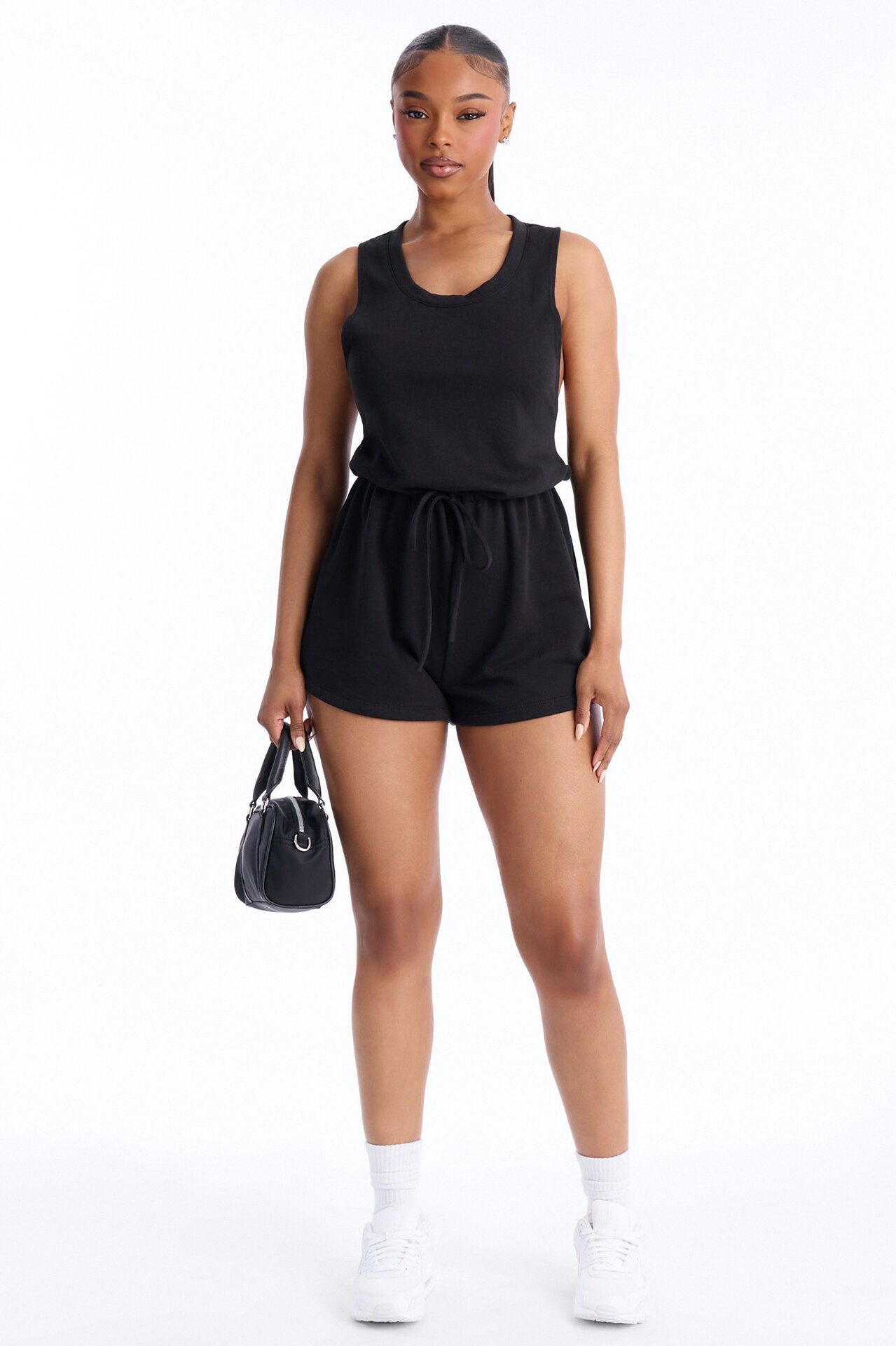 Weekend Chill French Terry Romper - Black