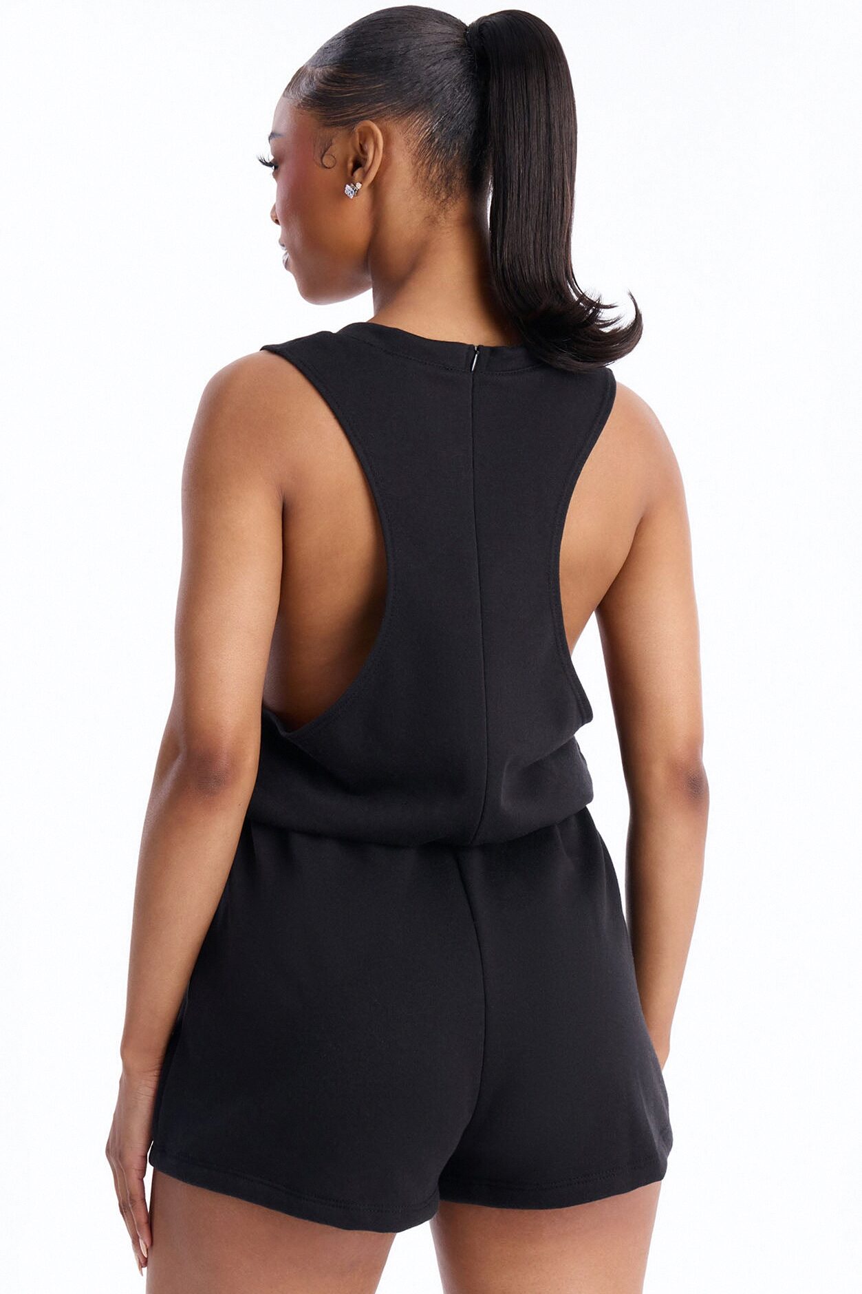 Weekend Chill French Terry Romper - Black