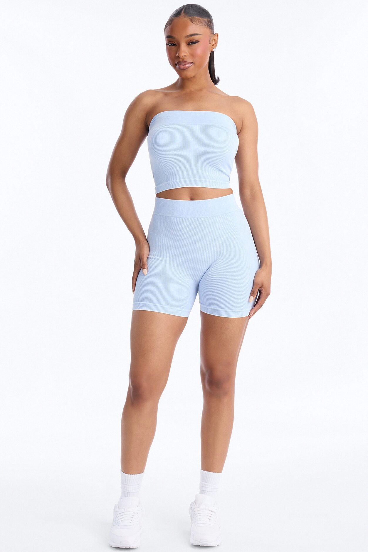Off Duty Mineral Washed Strapless Short Set - Light Blue