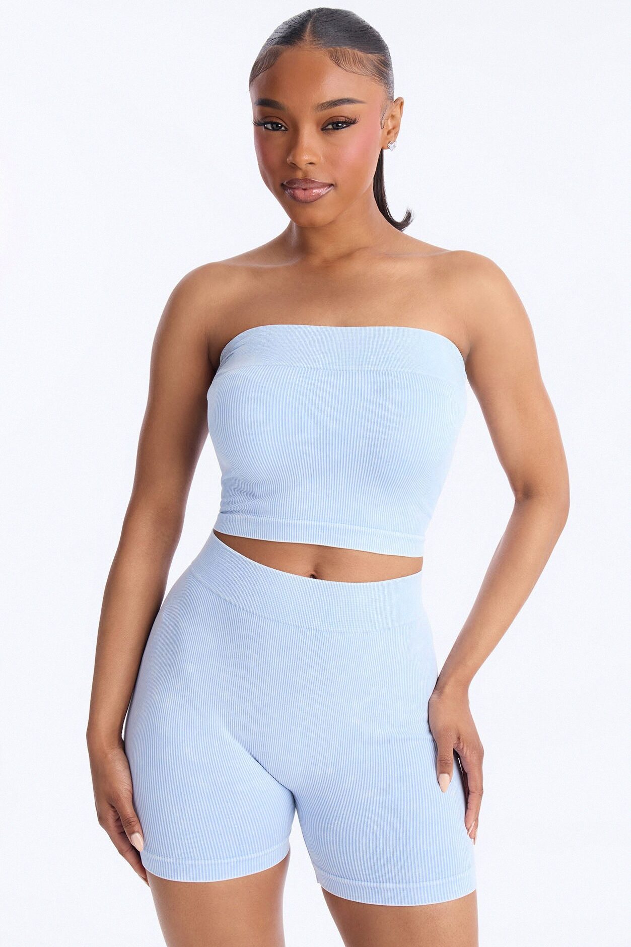 Off Duty Mineral Washed Strapless Short Set - Light Blue