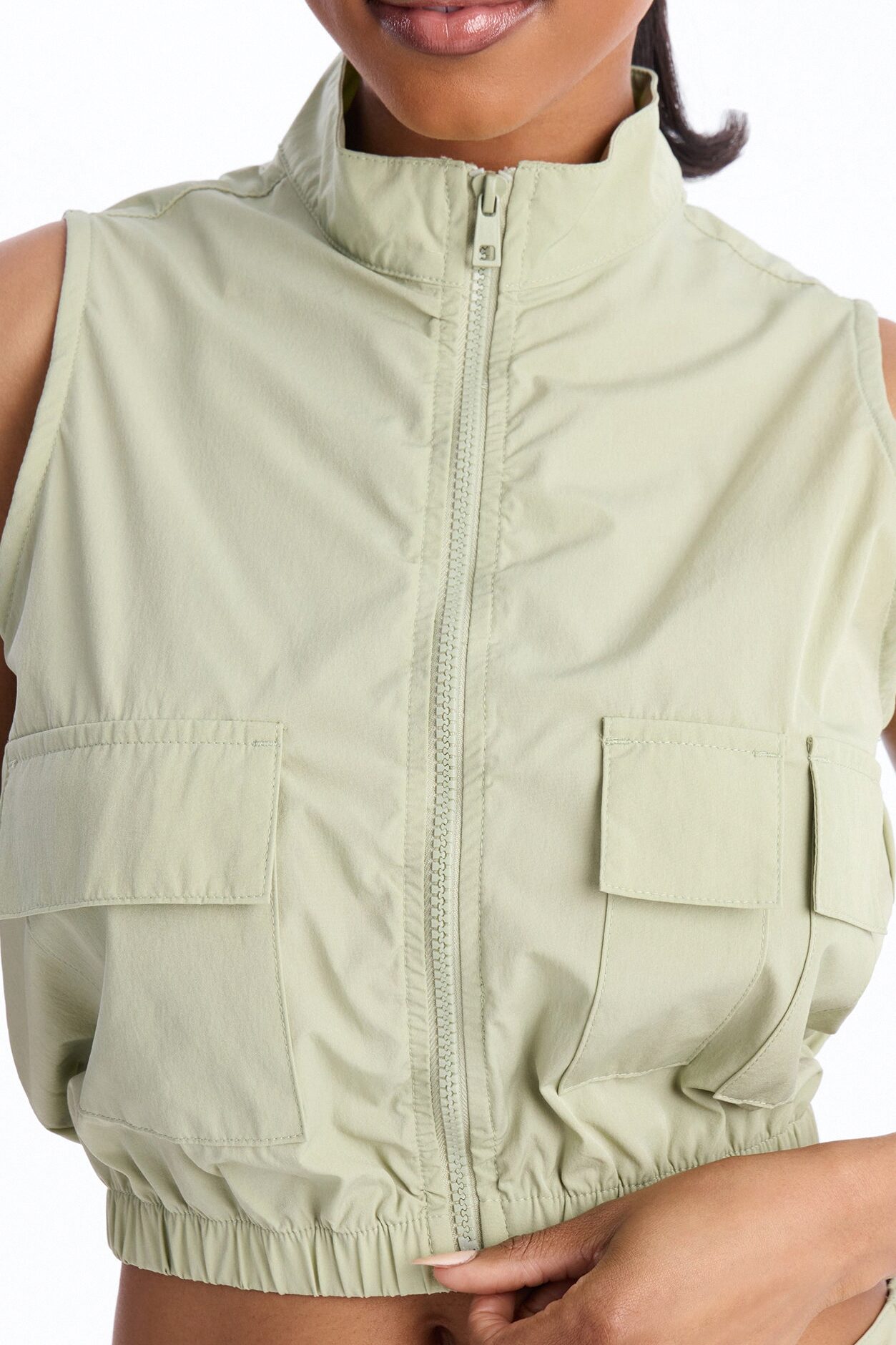 Nessa Nylon Cargo Sleeveless Vest Pant Set - Sage