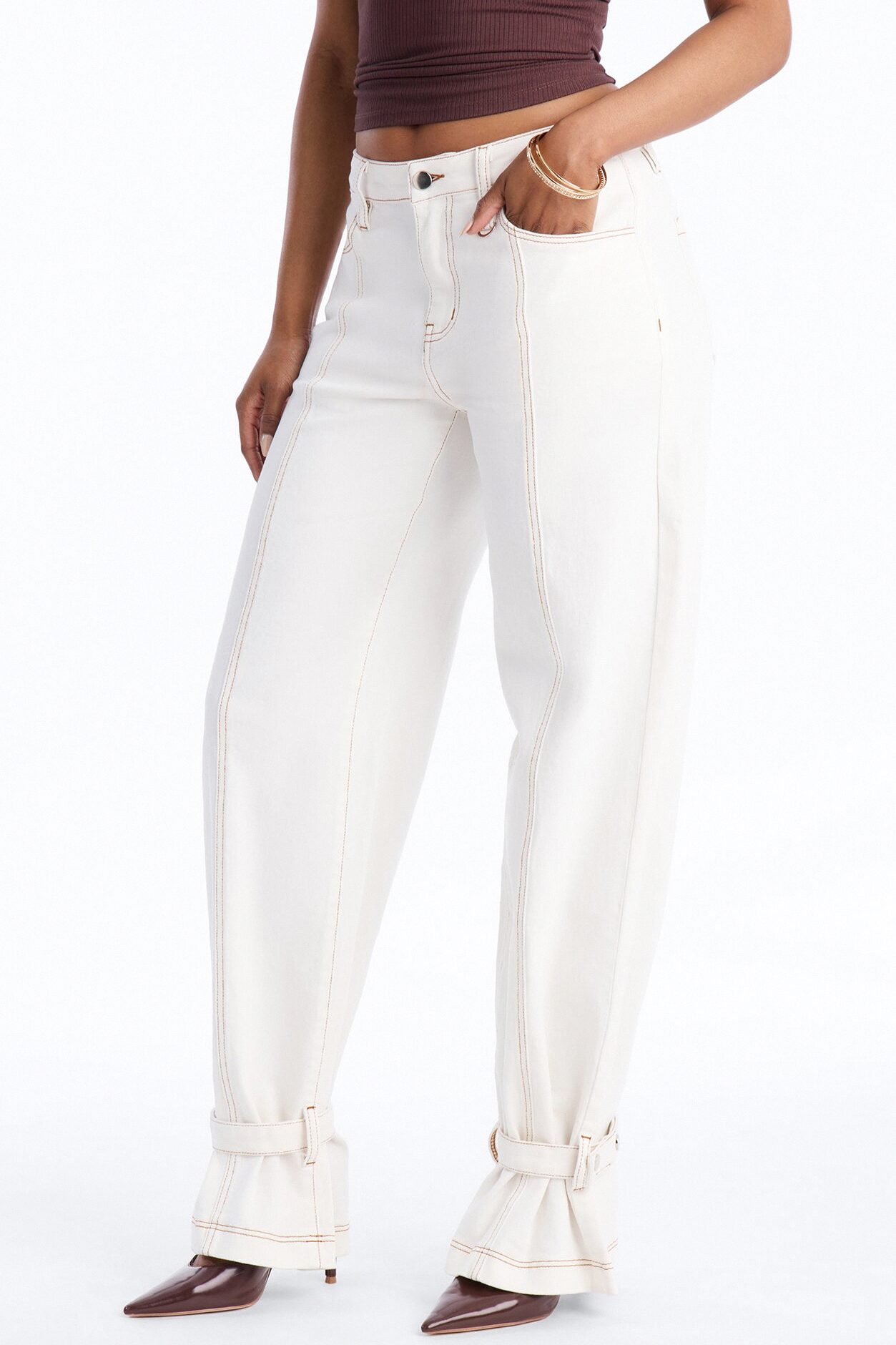 On The Brightside Stretch Straight Leg Jeans - White