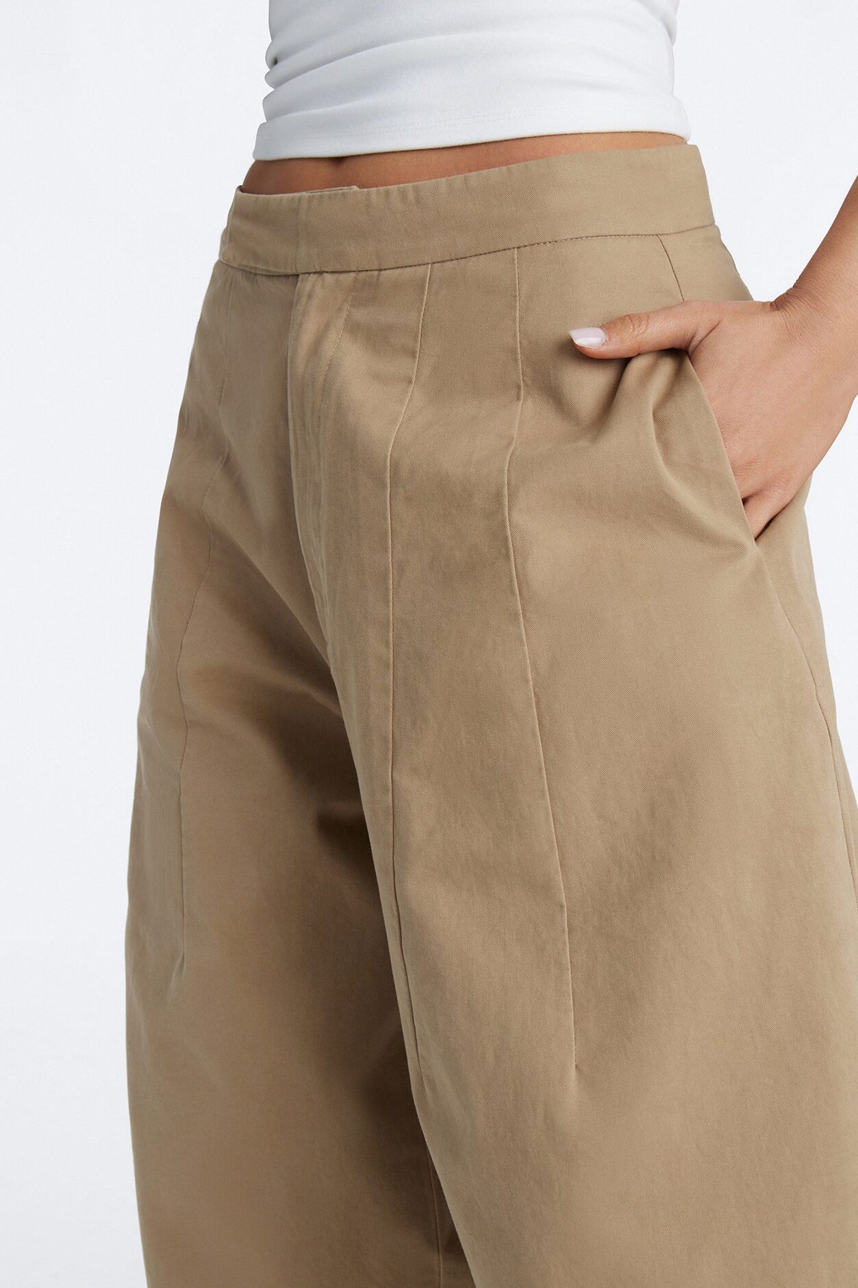Cora High Rise Barrel Leg Pant 30″ - Khaki