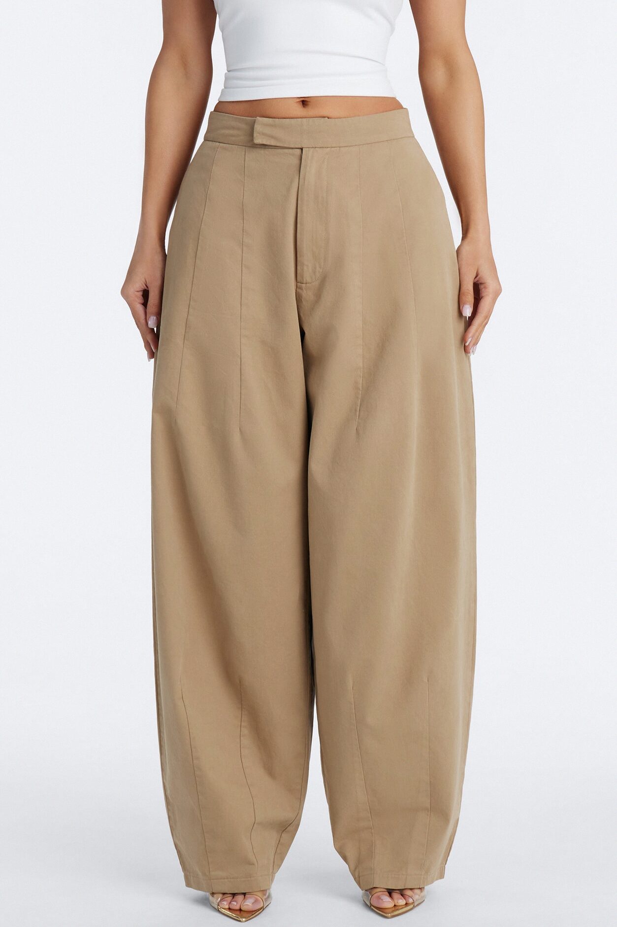Cora High Rise Barrel Leg Pant 30″ - Khaki