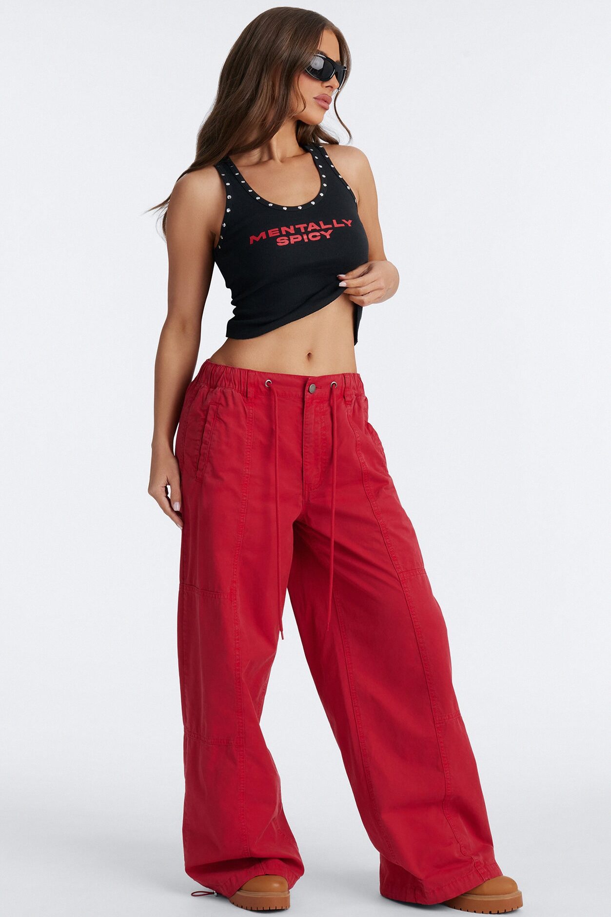 Olivia Wide Leg Jogger - Red