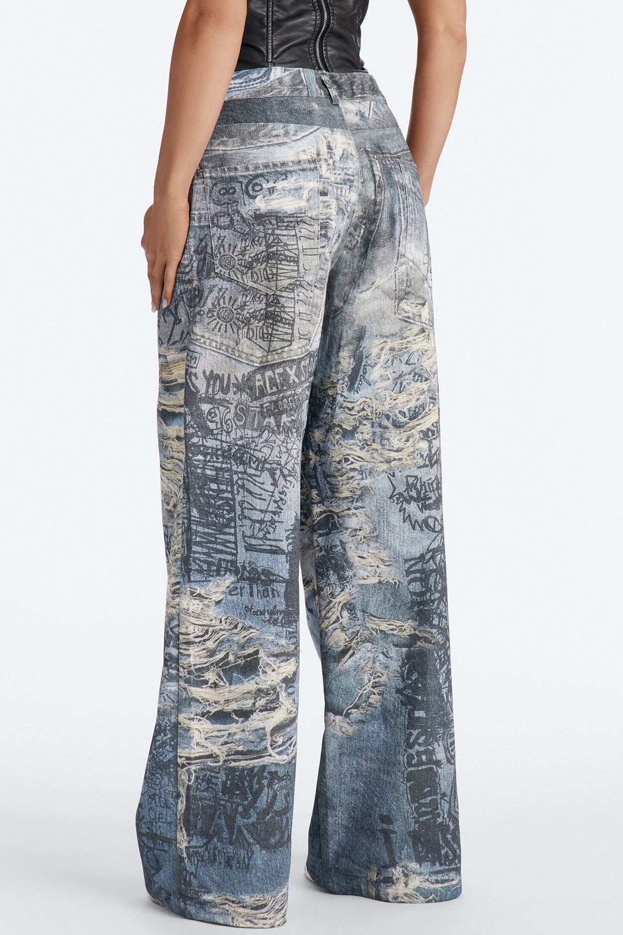 Rebel Rules Low Rise Distressed Denim Print Pant 33″ - Blue/combo