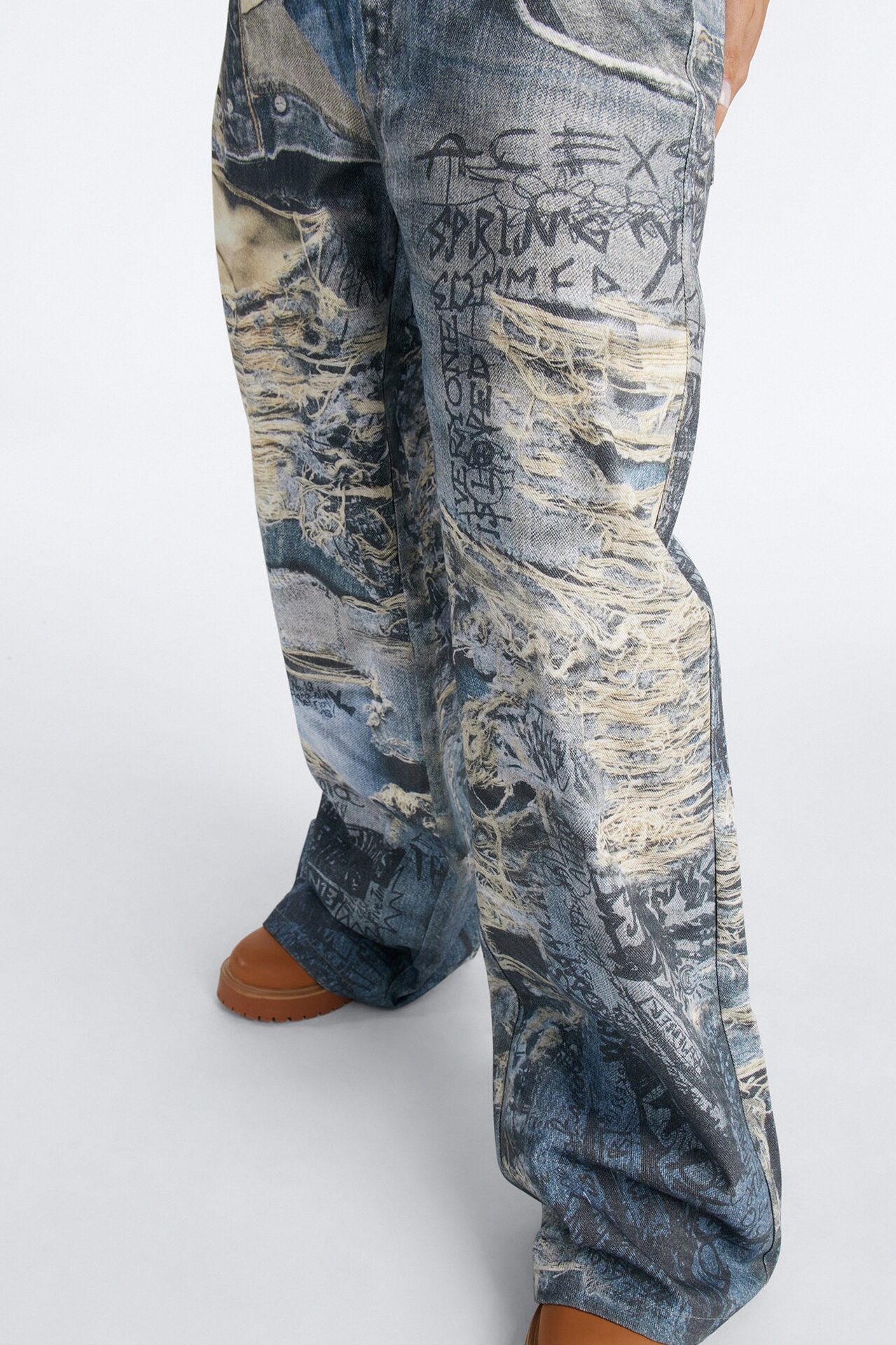 Rebel Rules Low Rise Distressed Denim Print Pant 33″ - Blue/combo