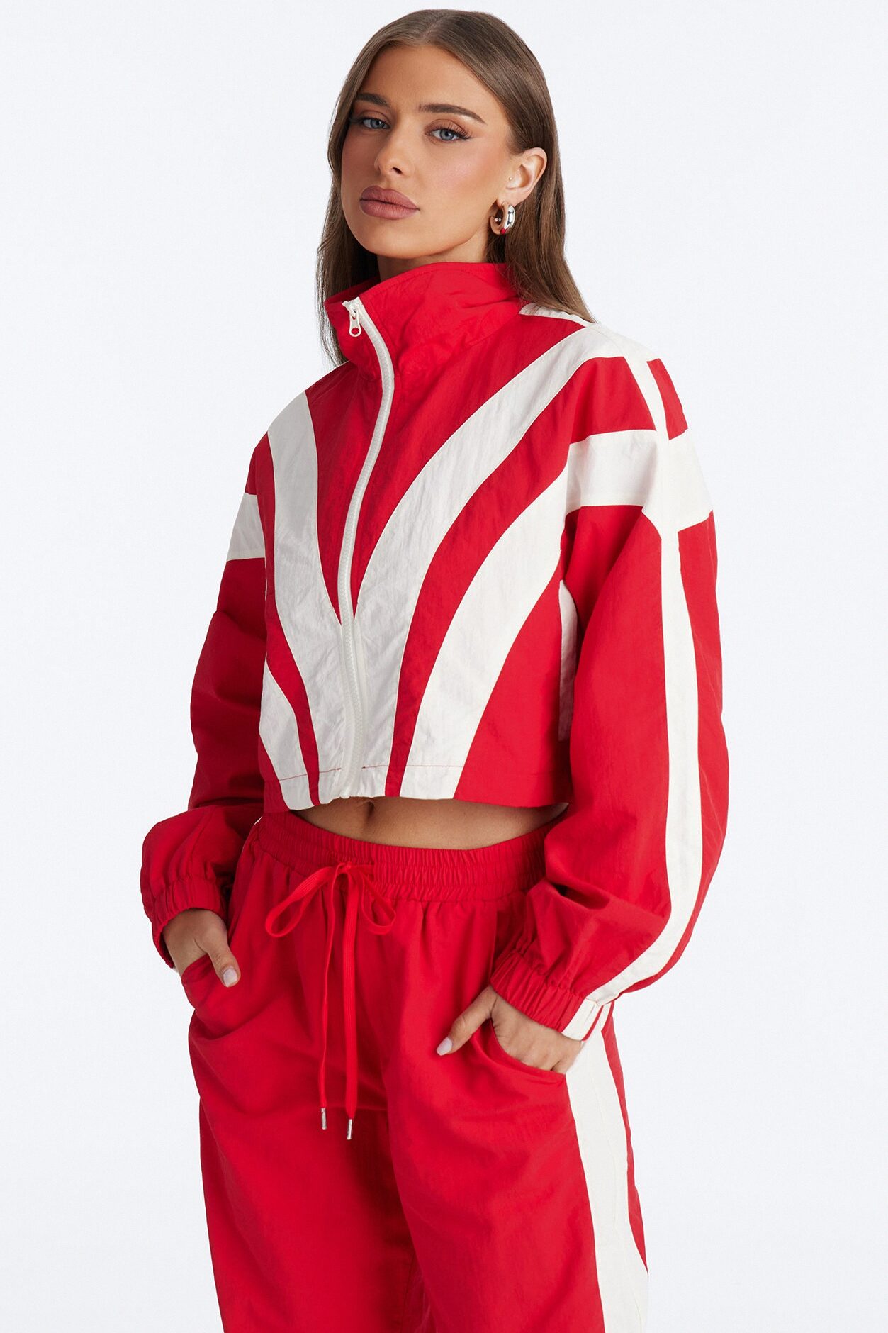 Fly Girl Era Color Block Windbreaker Jacket - Red