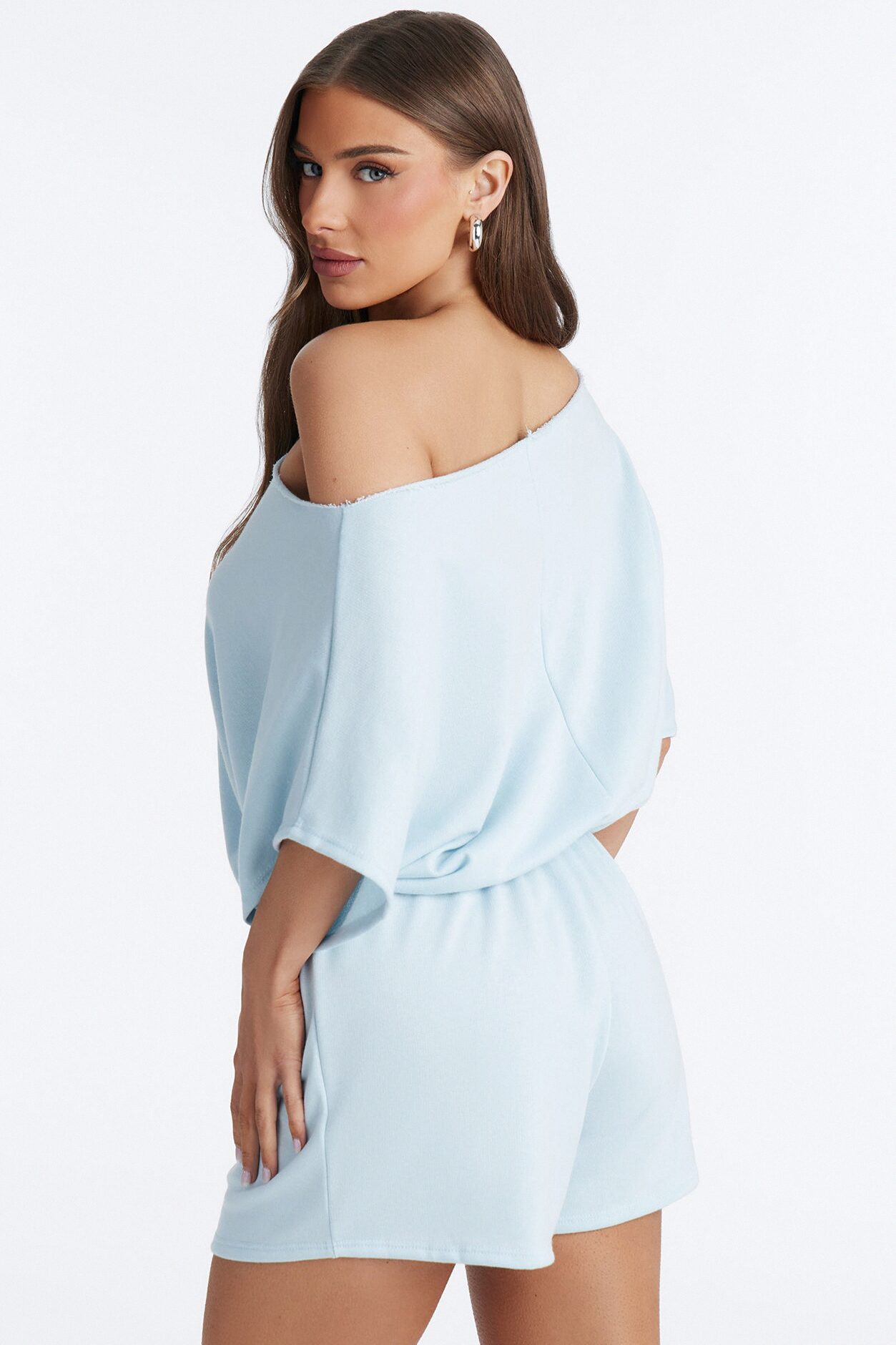 Weekend Away Off Shoulder Romper - Blue