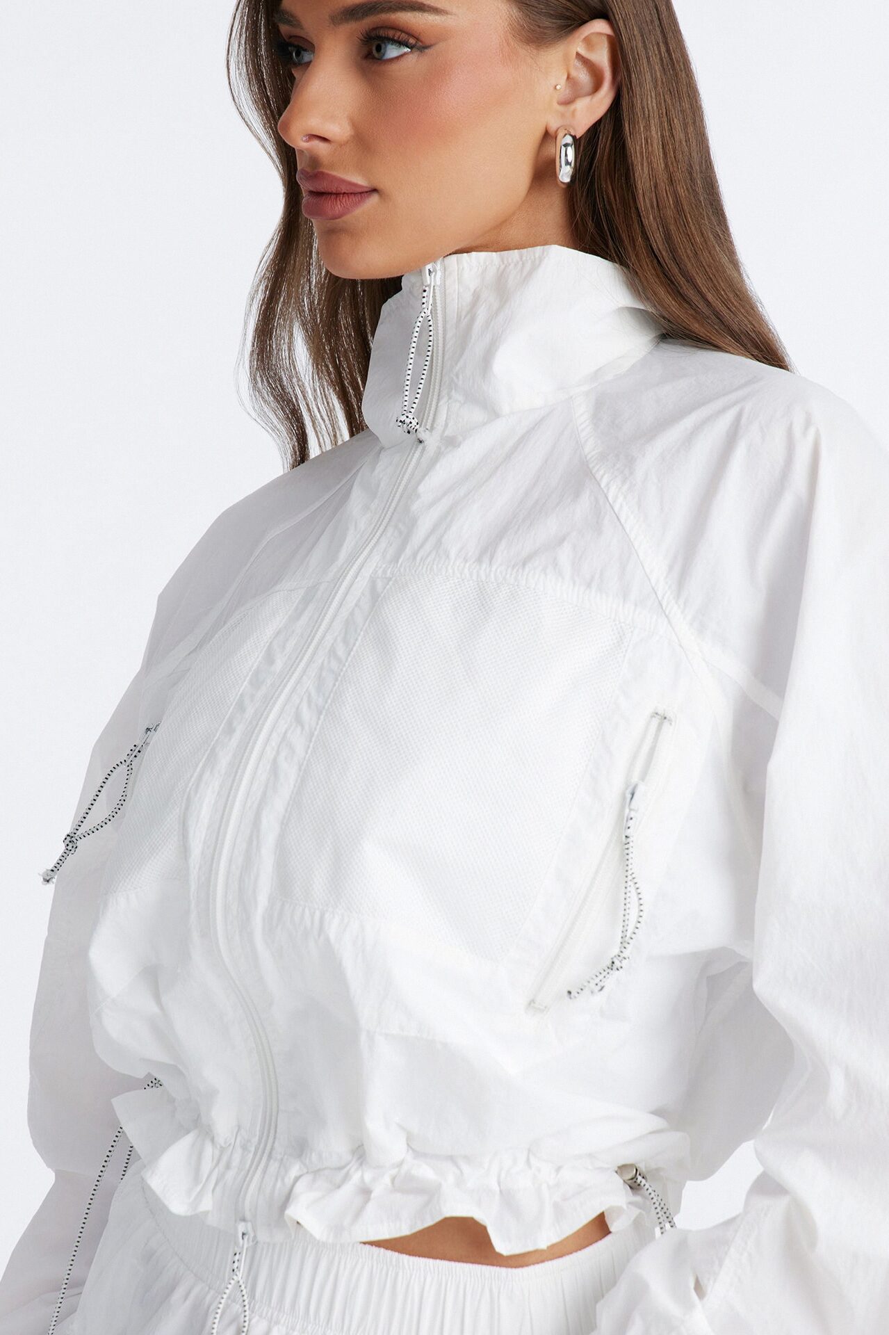Stay Cool Cropped Windbreaker Jacket - White