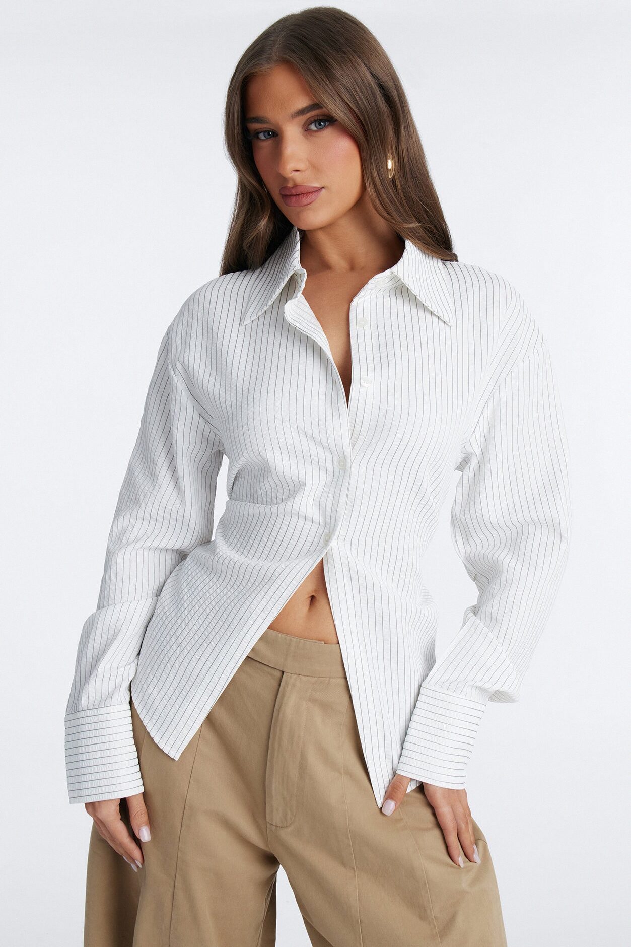 Like You Mean It Tie Back Pinstripe Shirt - White/combo