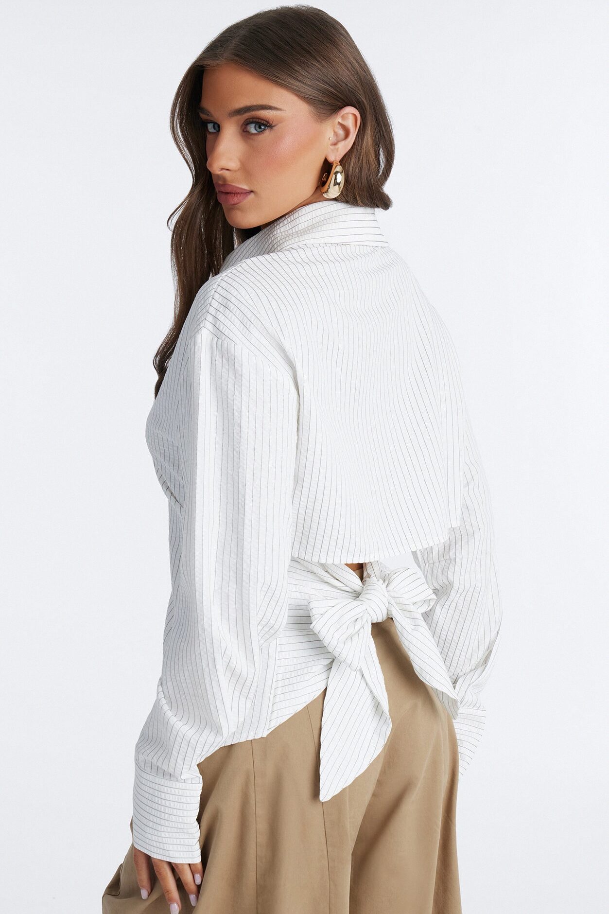Like You Mean It Tie Back Pinstripe Shirt - White/combo