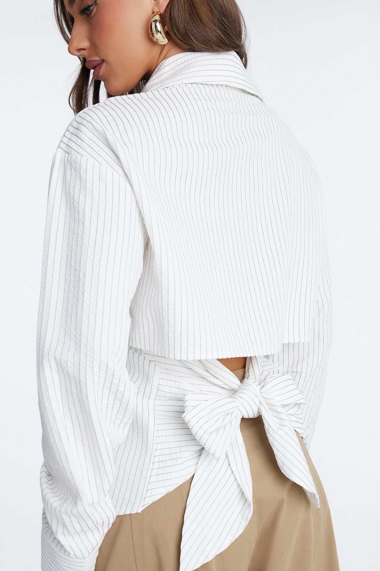 Like You Mean It Tie Back Pinstripe Shirt - White/combo