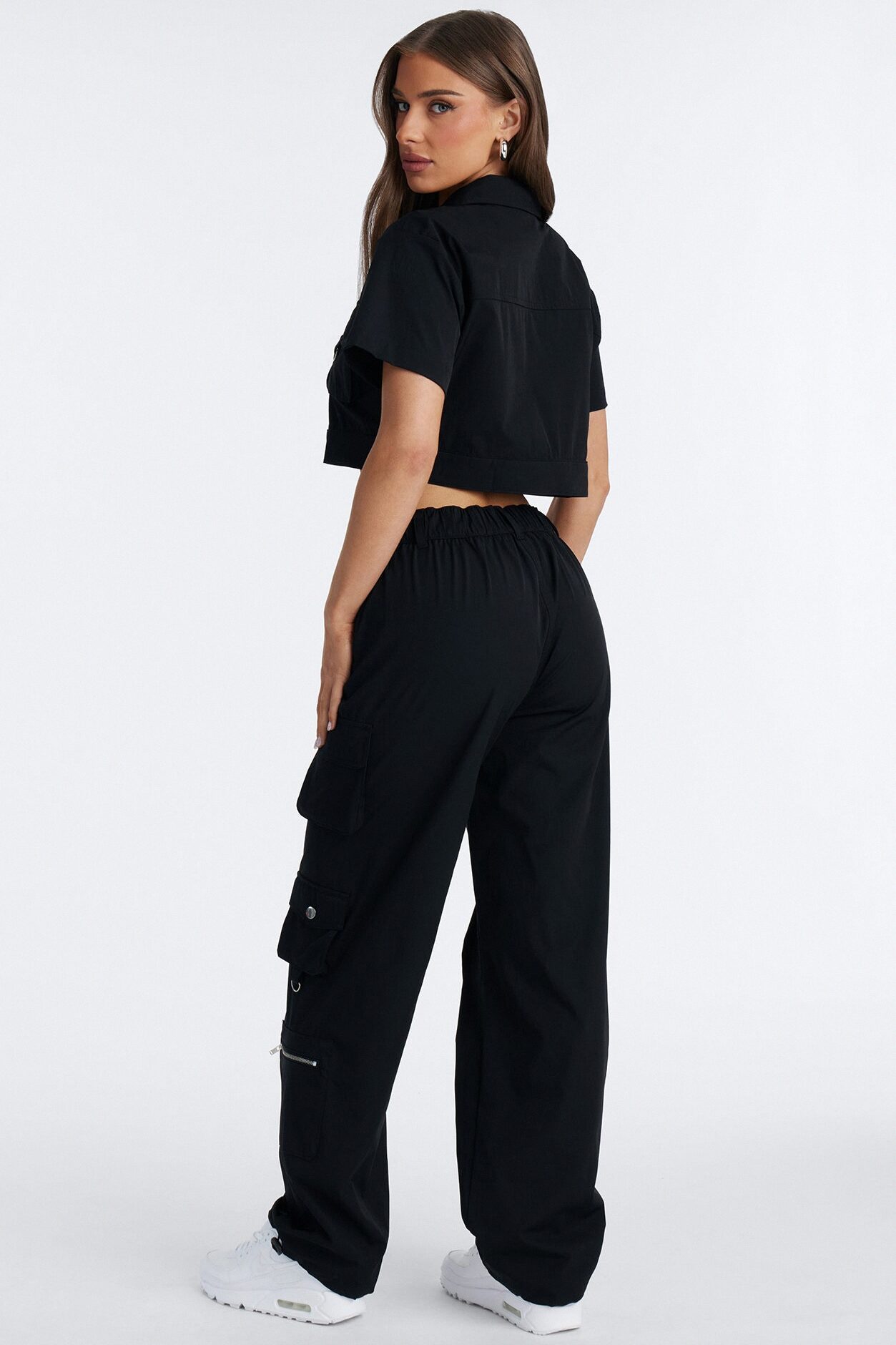 Nessa Nylon Cargo Pant Set - Black