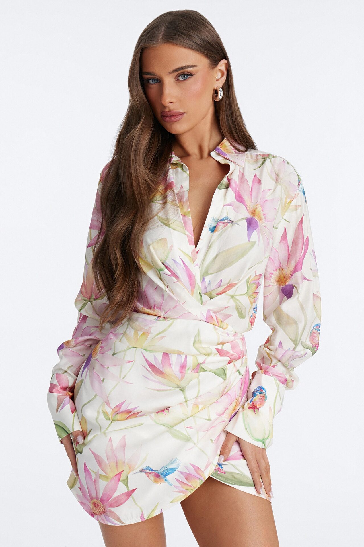 Delilah Floral Long Sleeve Mini Dress - Ivory/combo